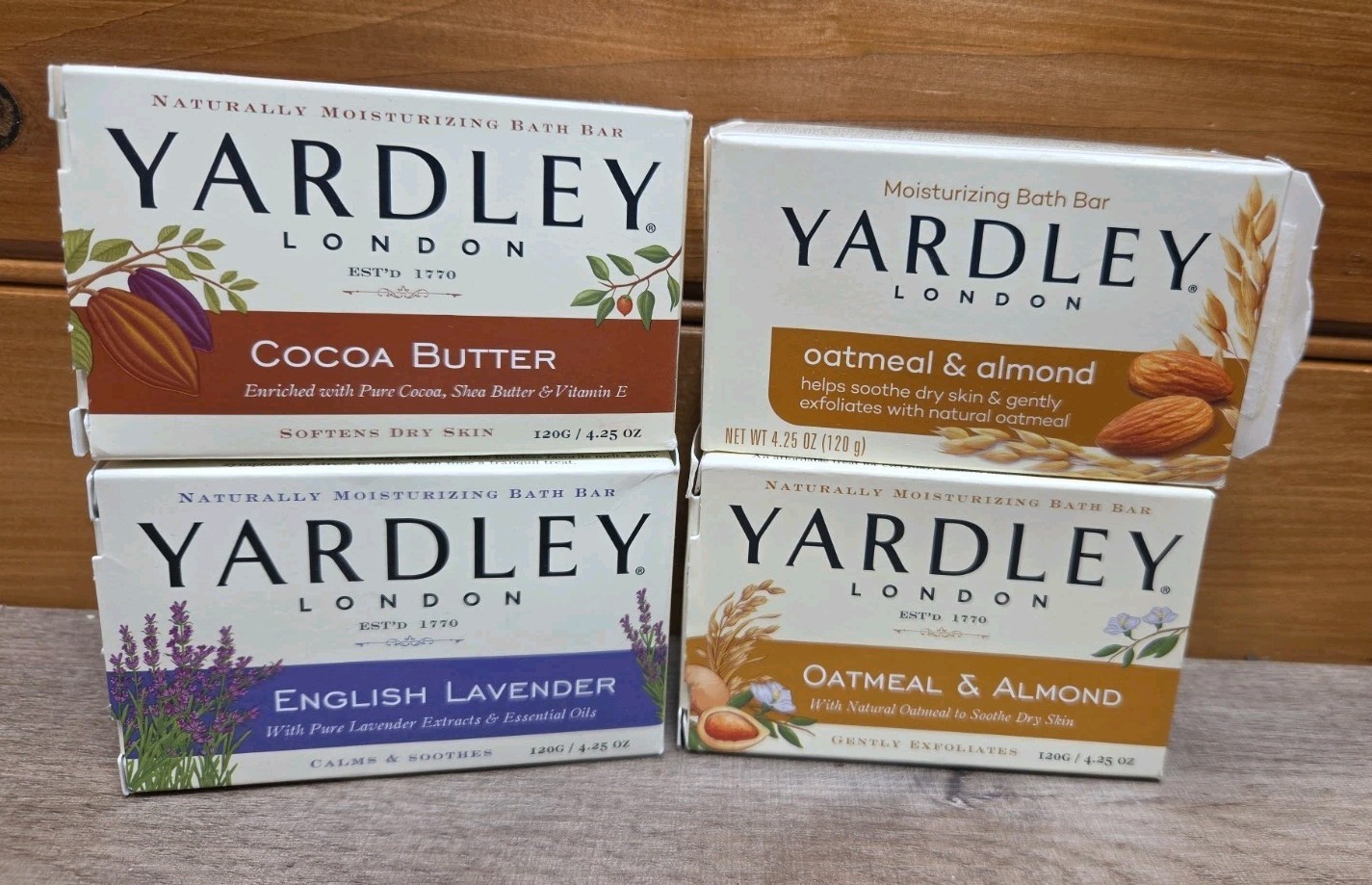 New Lot of 4 Yardley London Bar Soap Cocoa Butter, Lavender Oatmeal & Almond