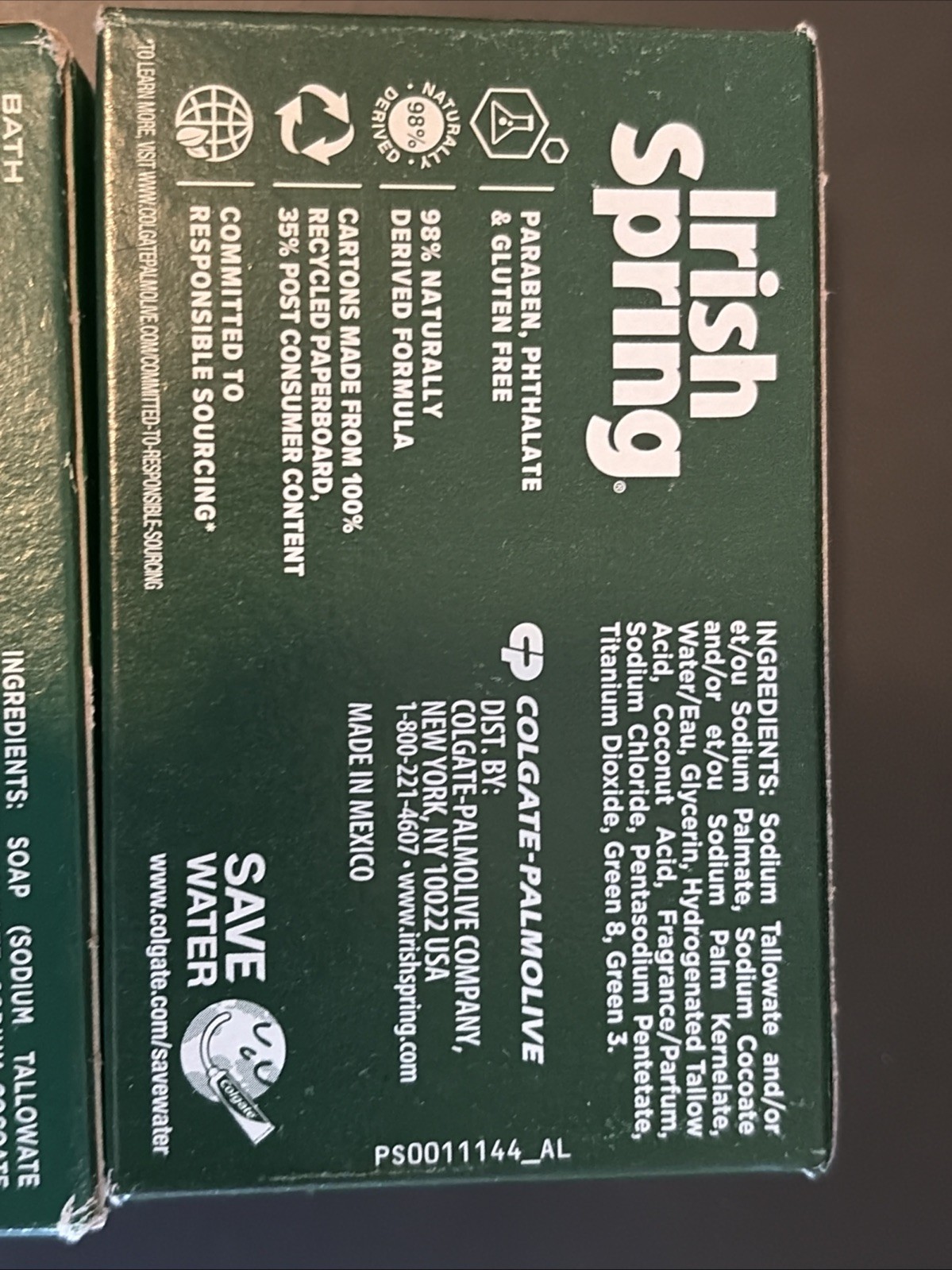 Lot Of 2 Original Irish Spring Deodorant Soap 3.7oz Bars No Flaxseed Oil, Sealed