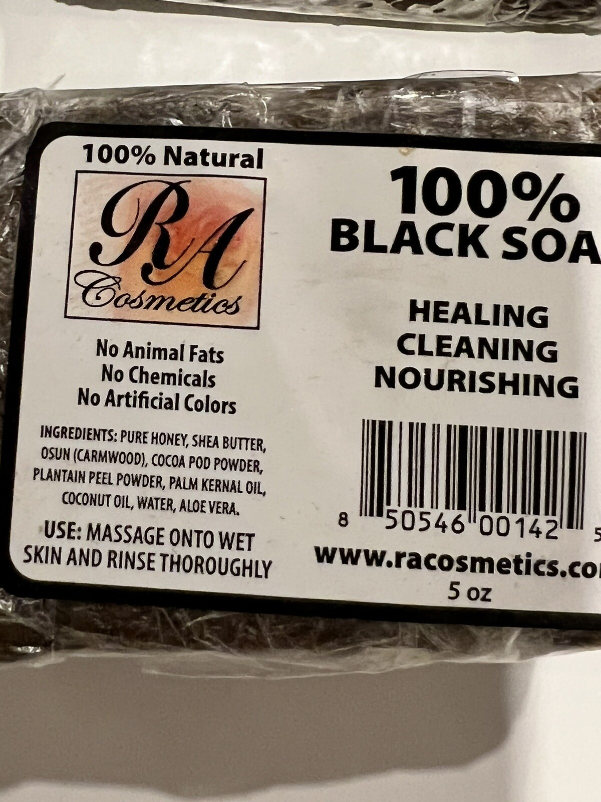 RA Cosmetics 100% Natural Black Soap Heals Nourishes Cleans Face Body Hair 5oz