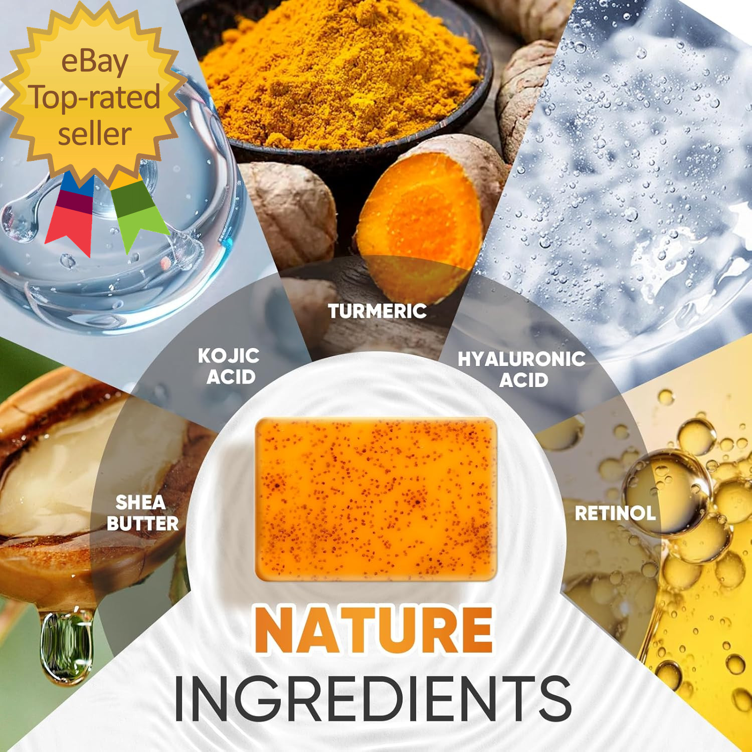 3 Pack Turmeric Kojic Acid Soap Bars – Infused with Retinol, Hydrolyzed Collagen