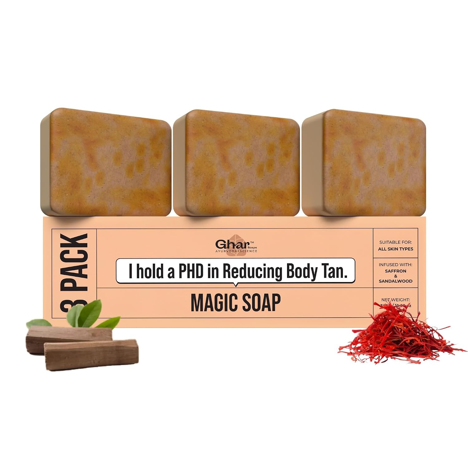 Ghar Soaps Sandalwood & Saffron Bath Soap Handmade 100g Each Pack Of 3