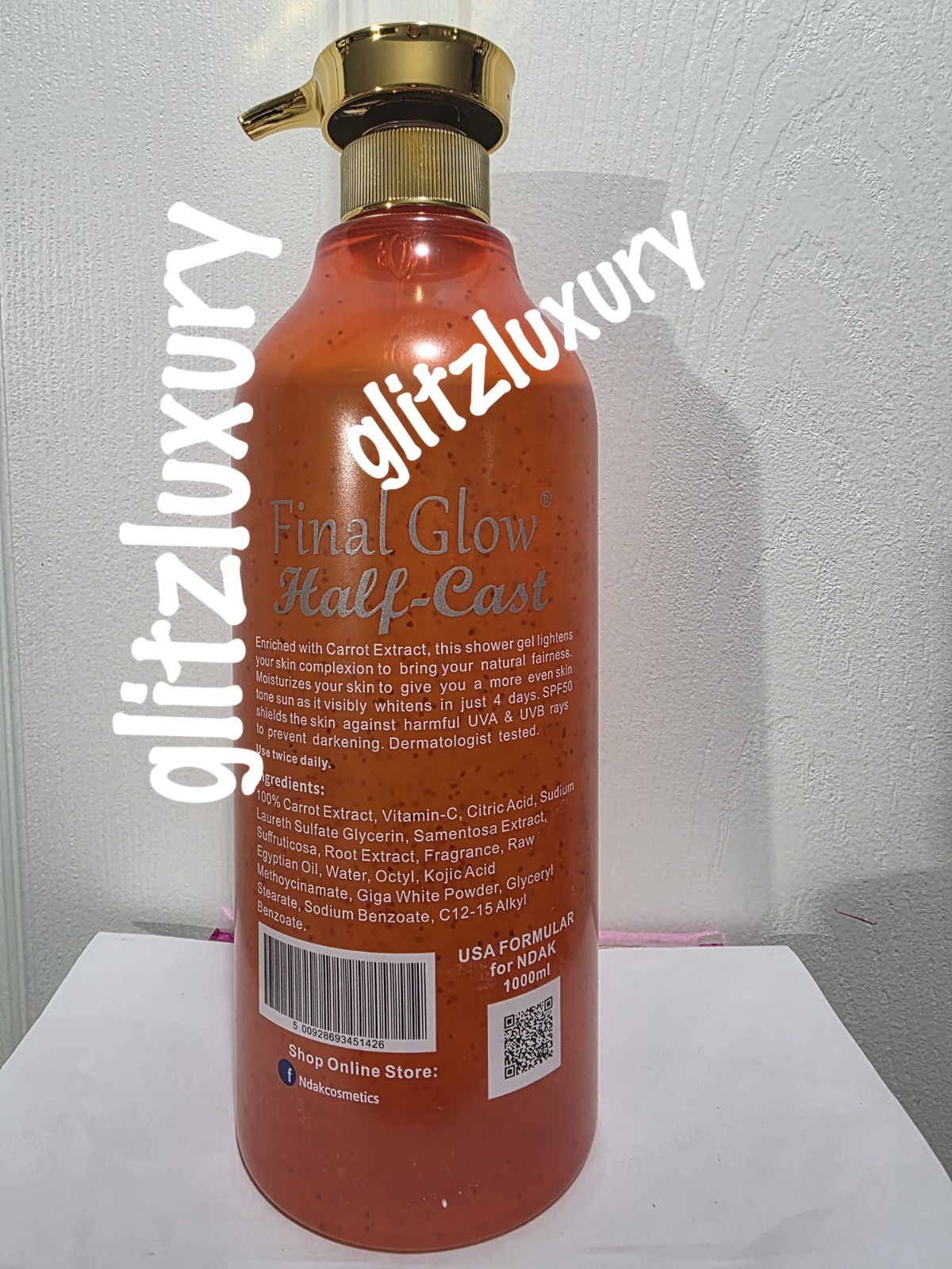 Final Glow Half-C CARROT exfoliating body wash. Spf 50.