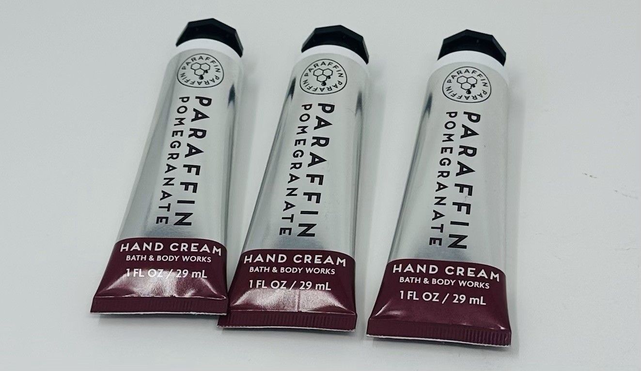 3 PARAFFIN POMEGRANATE BATH & BODY WORKS HAND CREAM LOTION TRAVEL SIZE 1 OZ