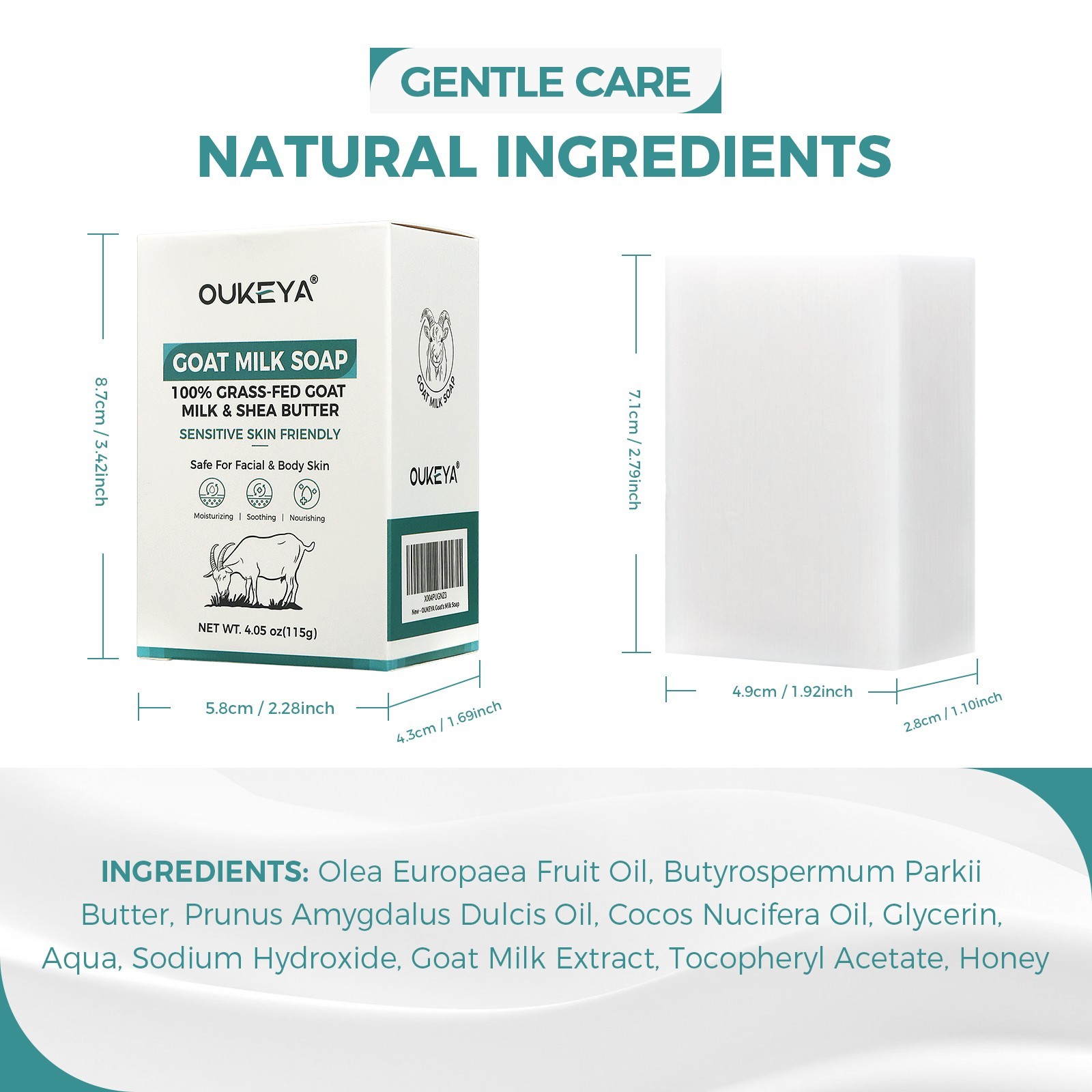 OUKEYA Handmade Goats Milk Soap Unscented Bar Bath Moisturizing 4.05oz