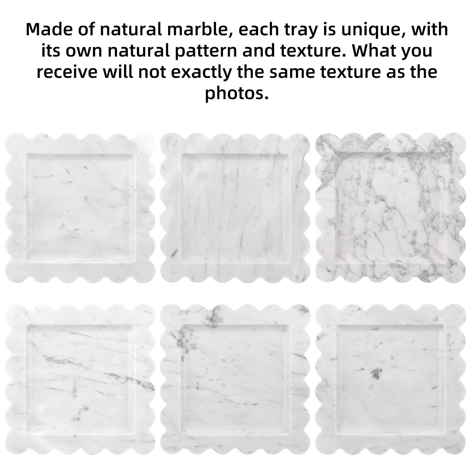 Square Marble Decorative Tray Scalloped Edge Natural Italian Stone 8×8