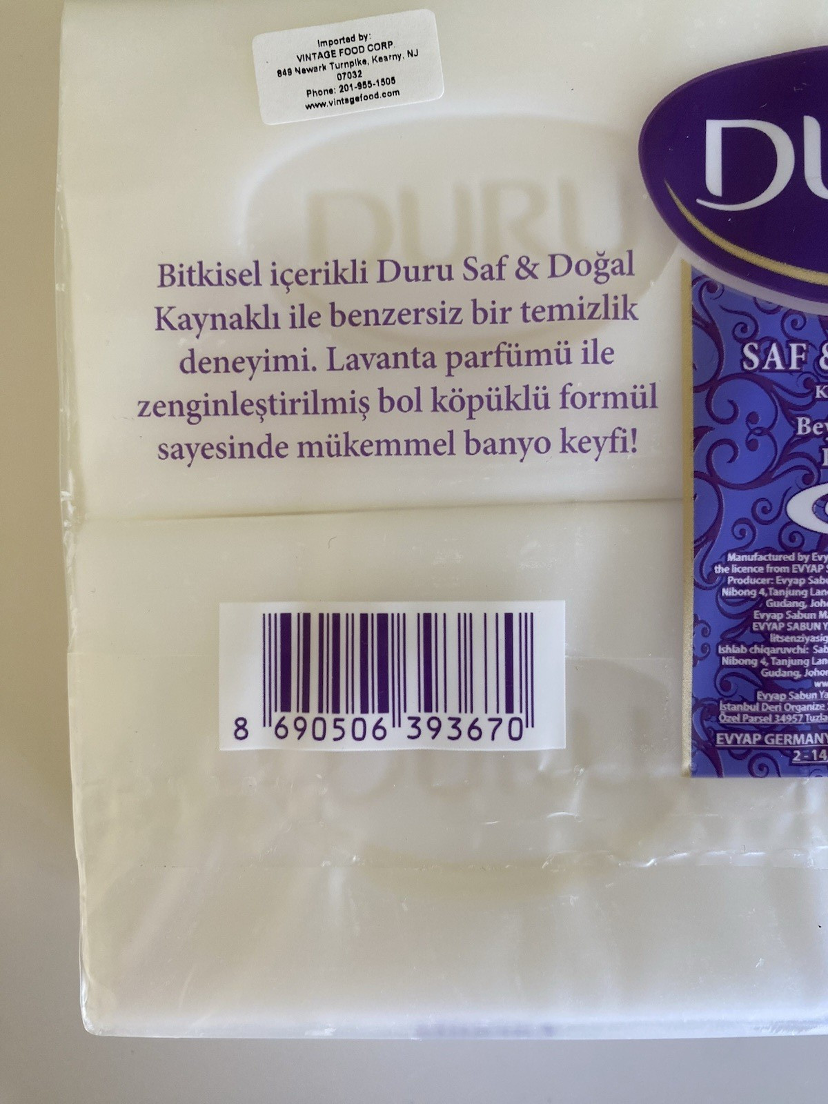 Duru Lavender & Olive Oil Pure & Natural Bath Soap 6.17oz x 8 Bars (total 1200g)