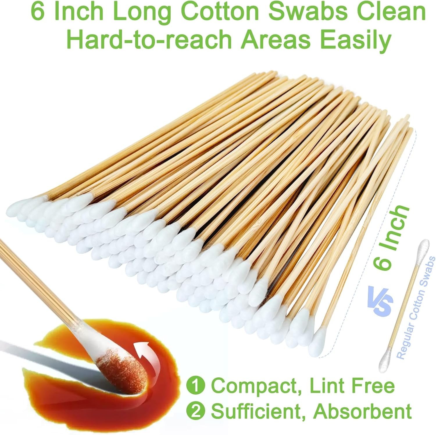 200 Count 6 Inch Long Cotton Swabs with Wooden Handles Cotton Tipped Applicat