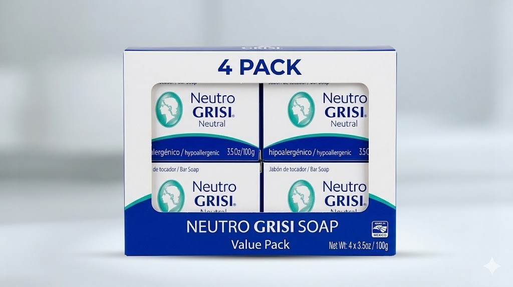 Neutro Grisi Soap 4-Pack | Hypoallergenic Bar Soap 3.5oz | Gentle Cleansing