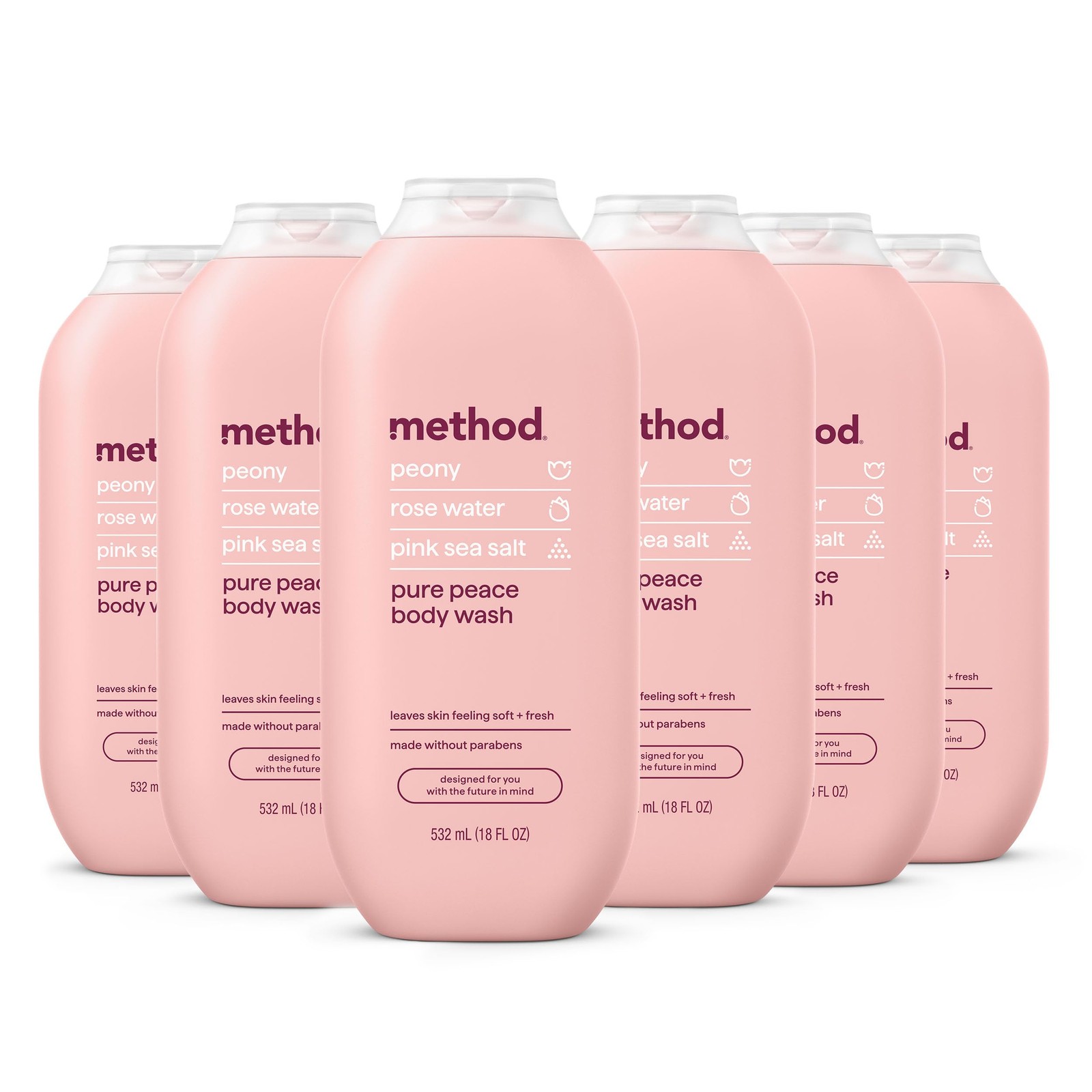 Method Body Wash, Pure Peace – Leaves Skin 18 Fl Oz (Pack of 6),