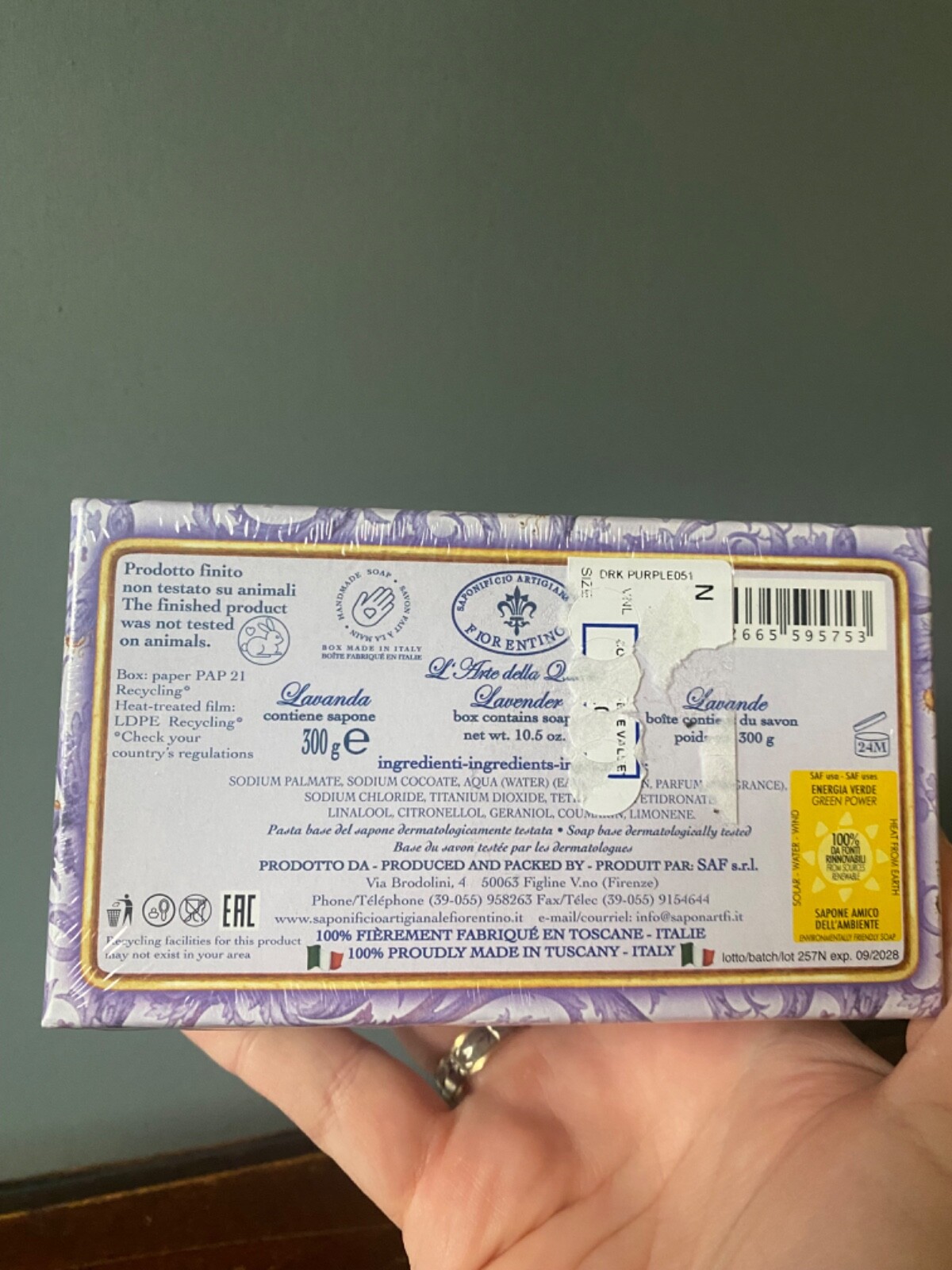 saponificio artigianale fiorentino soap lavender bar 300g Italy cruelty free