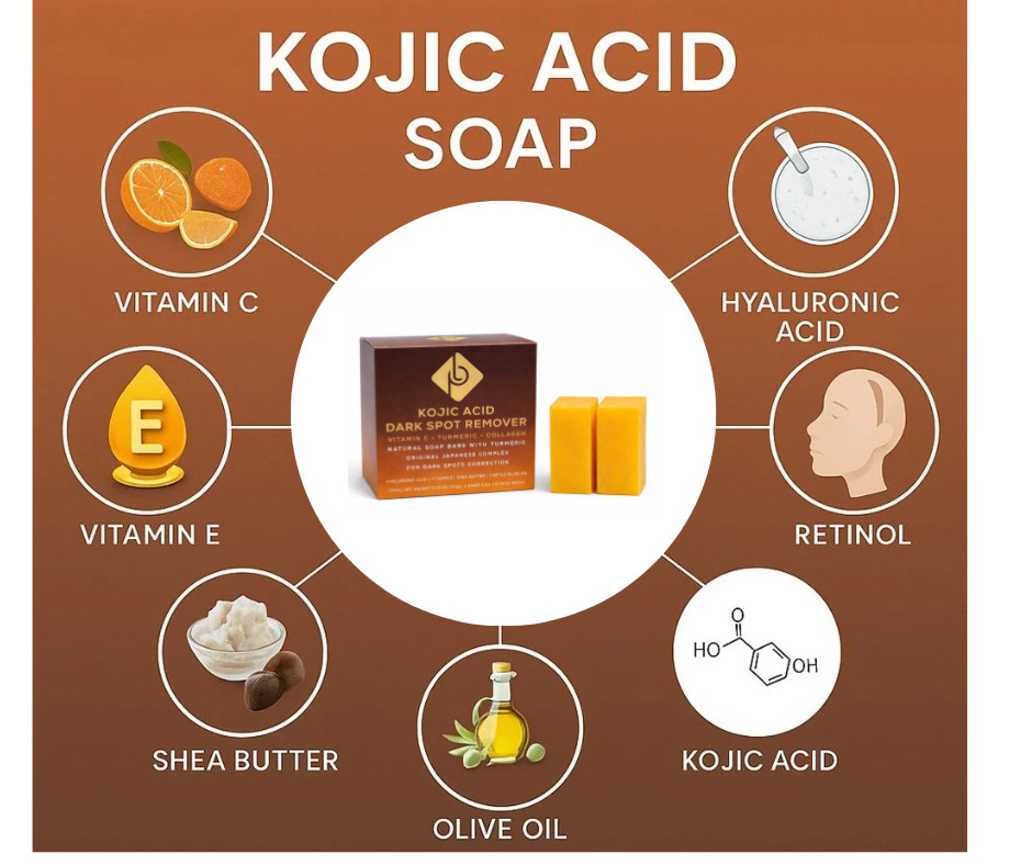 Kojic Acid Dark Spot Remover Soap Bars and Scrub Set of 2 bars + scrub 8.8 oz