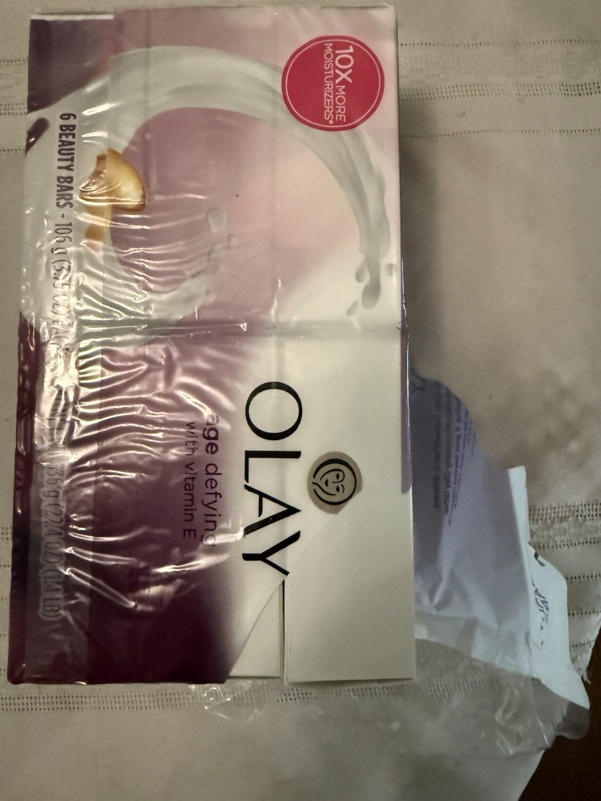 Olay Age Defying Beauty Bar Soap 6 Pack Old Formula Vitamin E ~TORN PKG BARS NEW