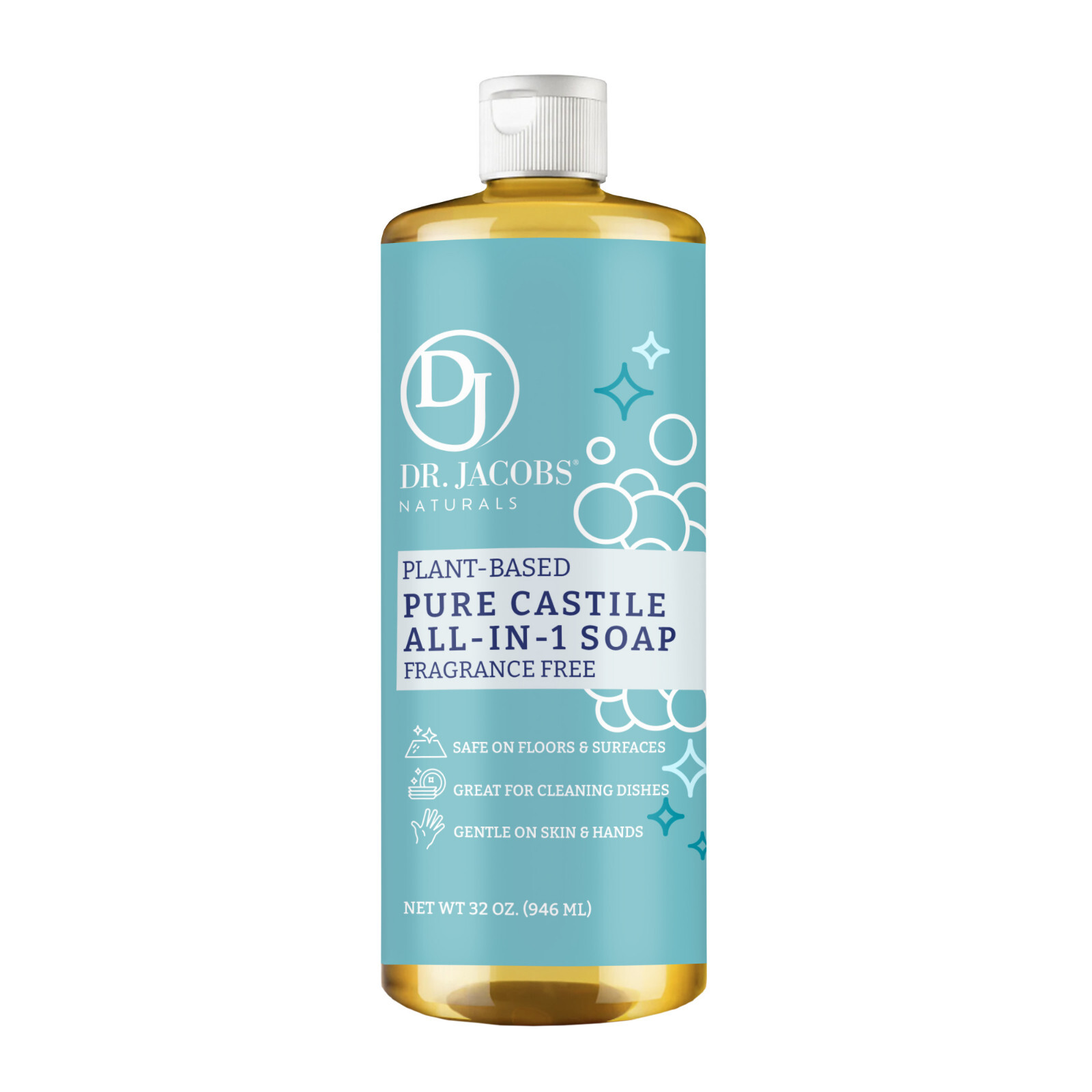 Dr Jacobs Naturals 32oz Unscented Pure Castile Plant Based All-in-One Soap