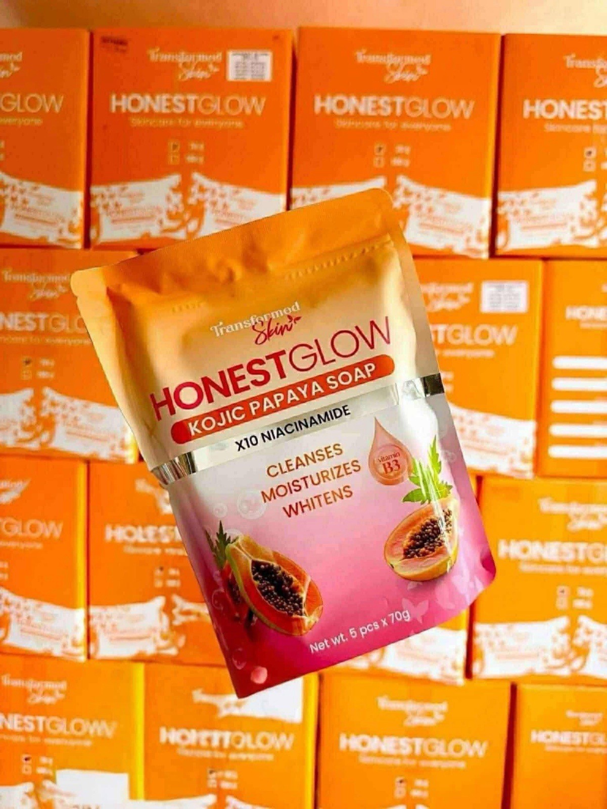 Honest Glow Kojic Papaya Soap X10 Niacinamide (5Pcs X 70g)