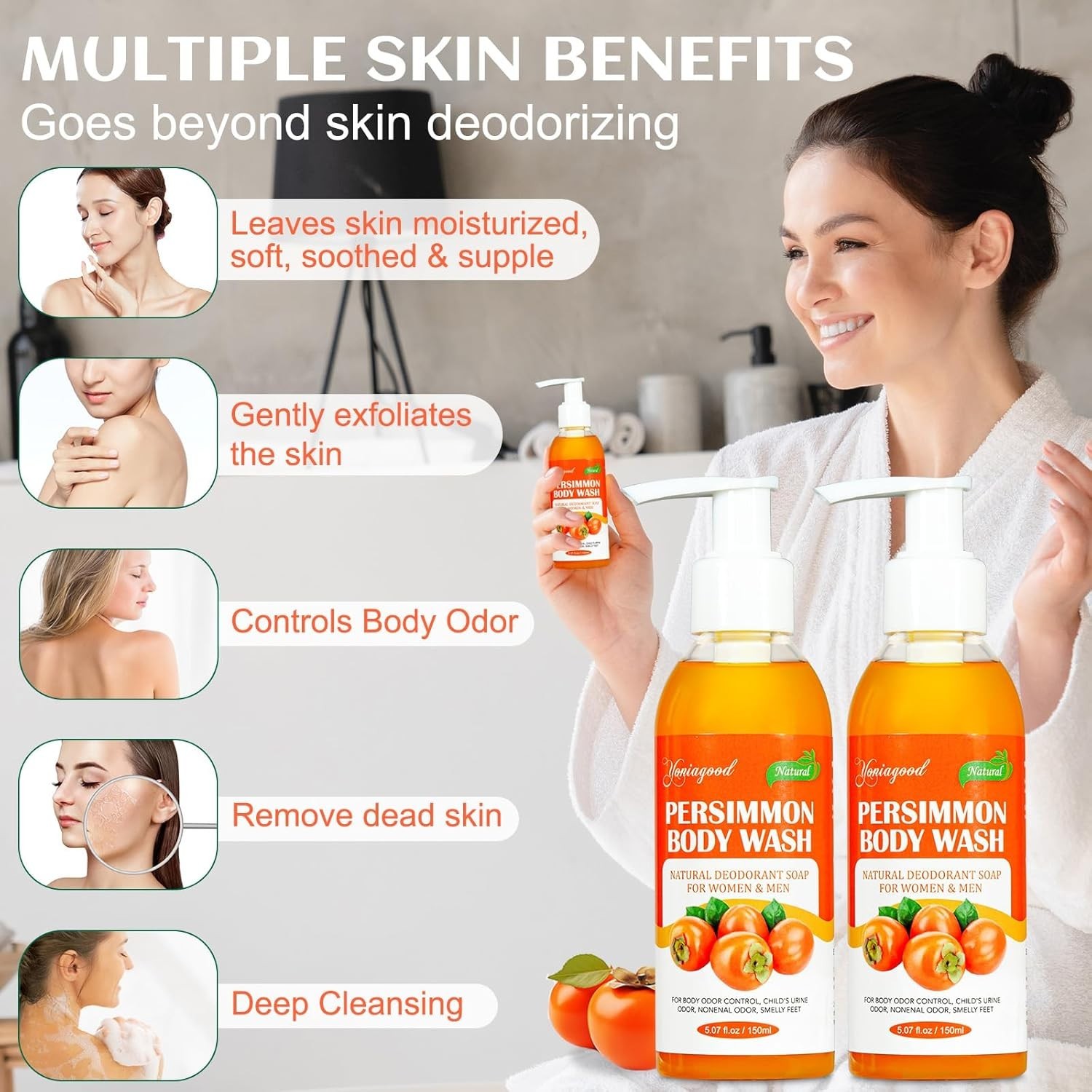 2 PCS Persimmon Body Wash for Strong Odor Control, Natural Persimmon Soap Bar