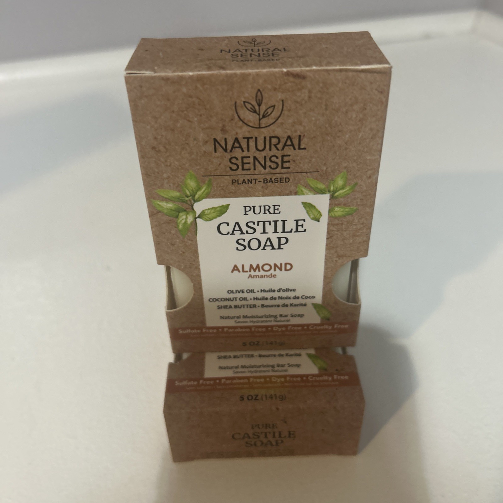 Natural Sense Plant-Based Pure Castile Bar Soap – Almond Scent – 5 oz 2 Pack