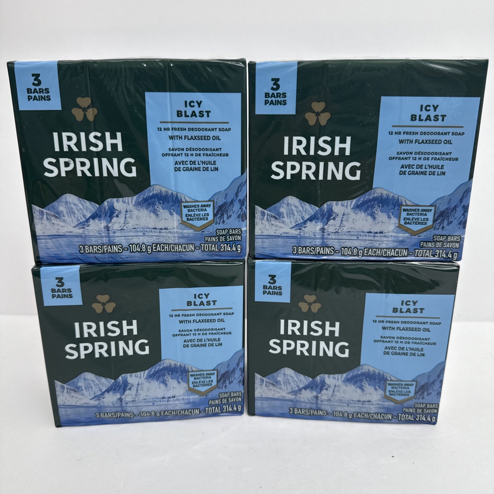 4 X Irish Spring Deodorant Soap Bar -Icy Blast ( 3.7 oz Soap Bar X 12)