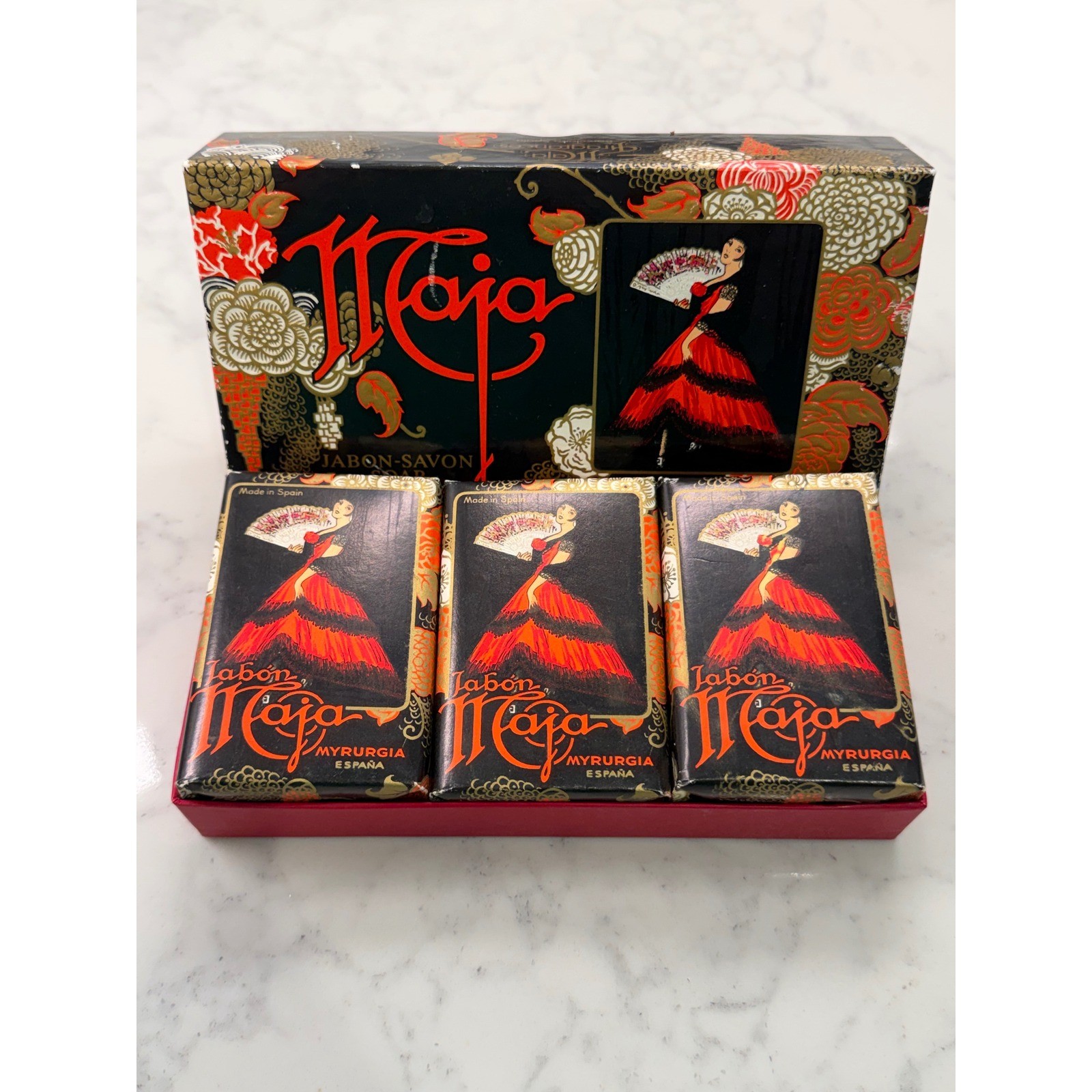 Vtg Maja Jabon Myrurgia Soap Gift Set 3 Bars Made in Spain Unopened 3.125oz Box