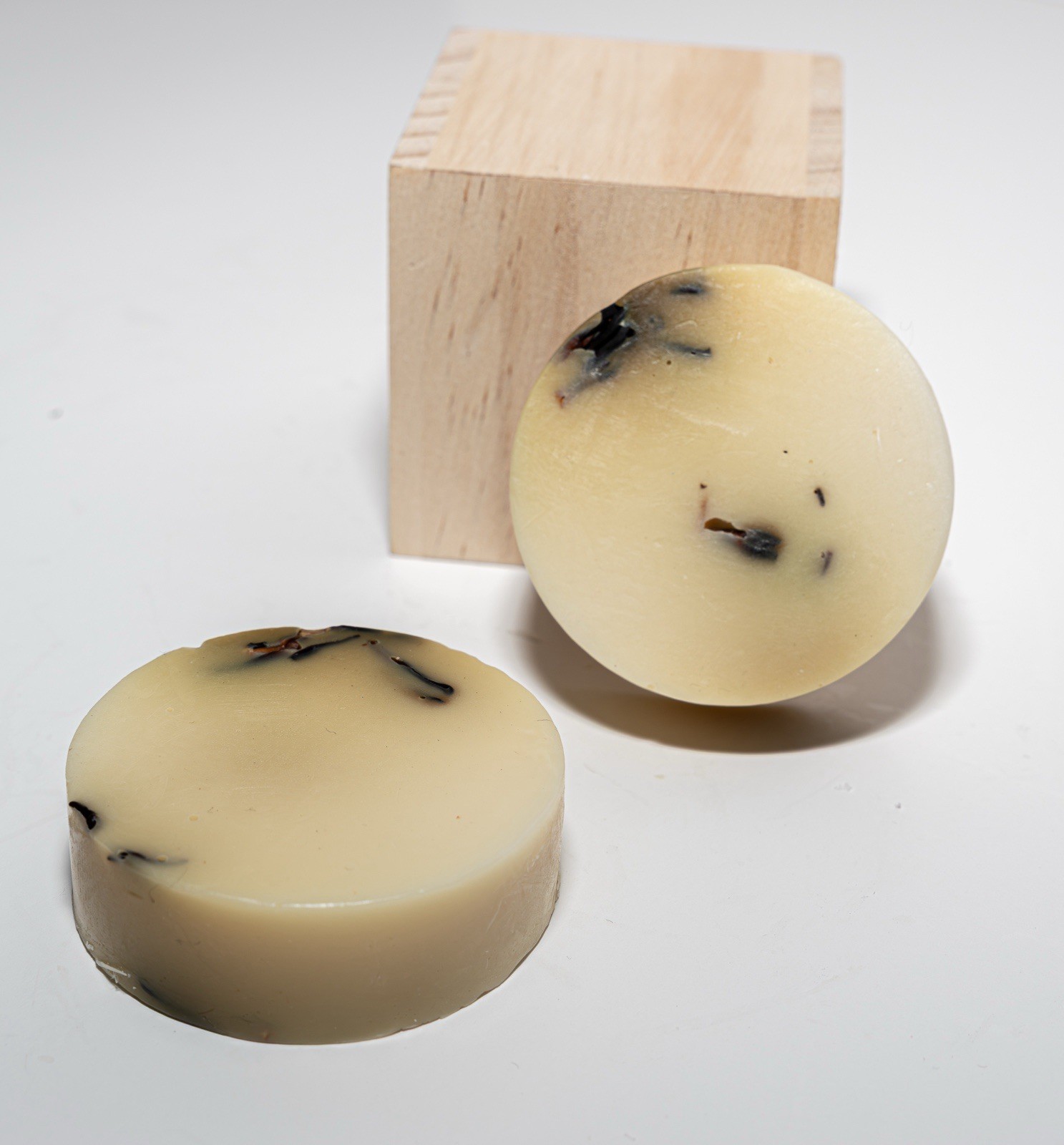 Beige Disc Body Bar Soap with Botanical Inclusions