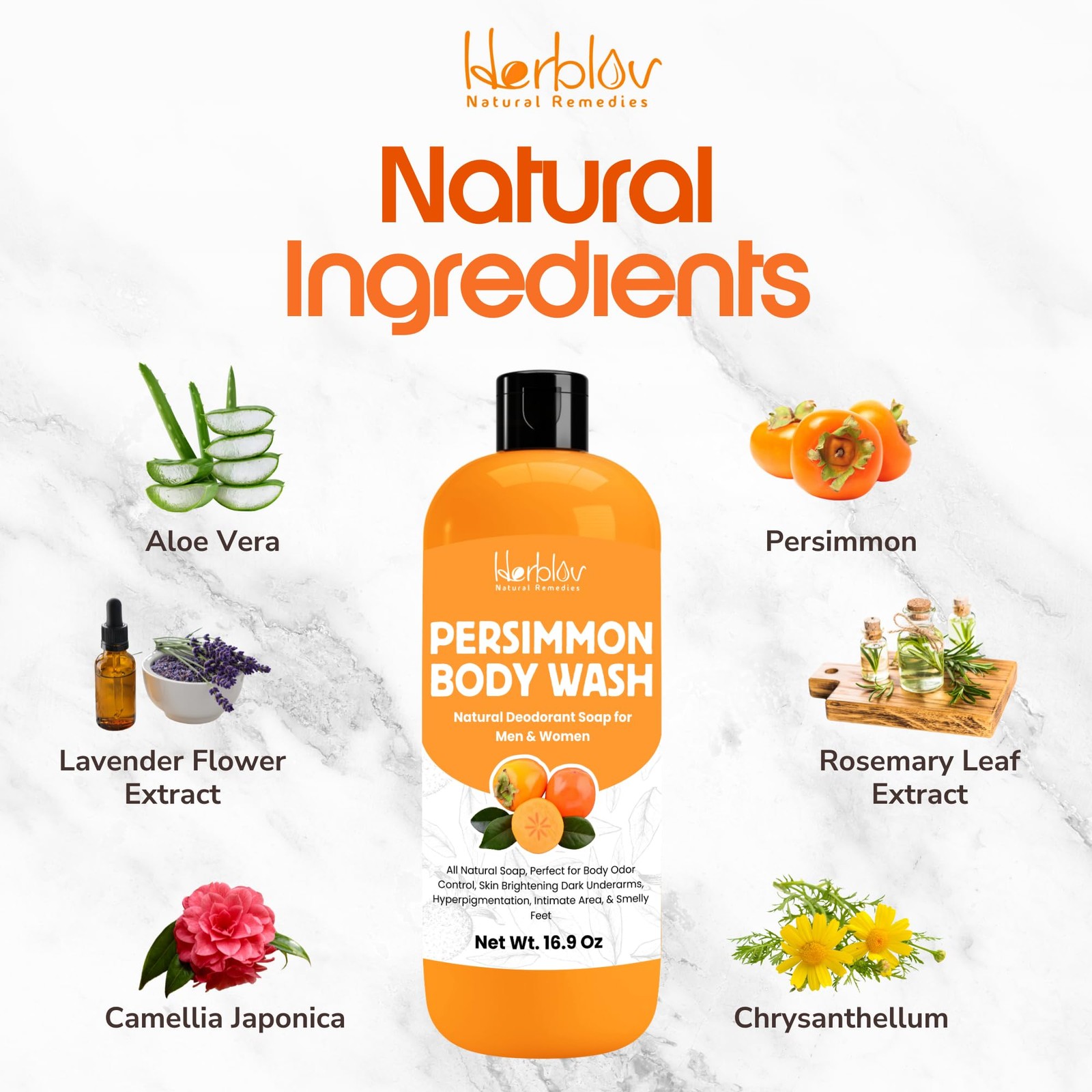 Persimmon Body Wash for Body Odor Control – Purifying Deodorizing Soap for El…