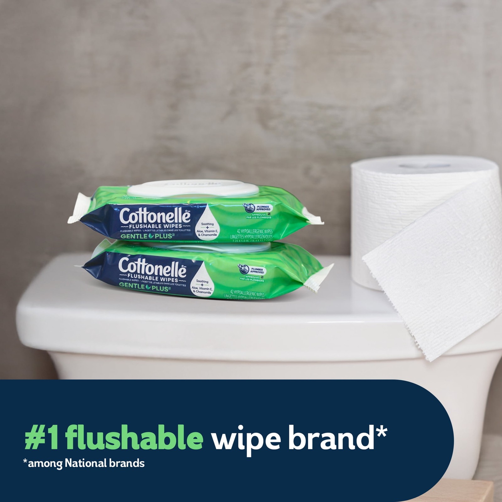 Cottonelle GentlePlus Flushable Wet Wipes, 4 Flip-Top Packs (168 Total Flushable
