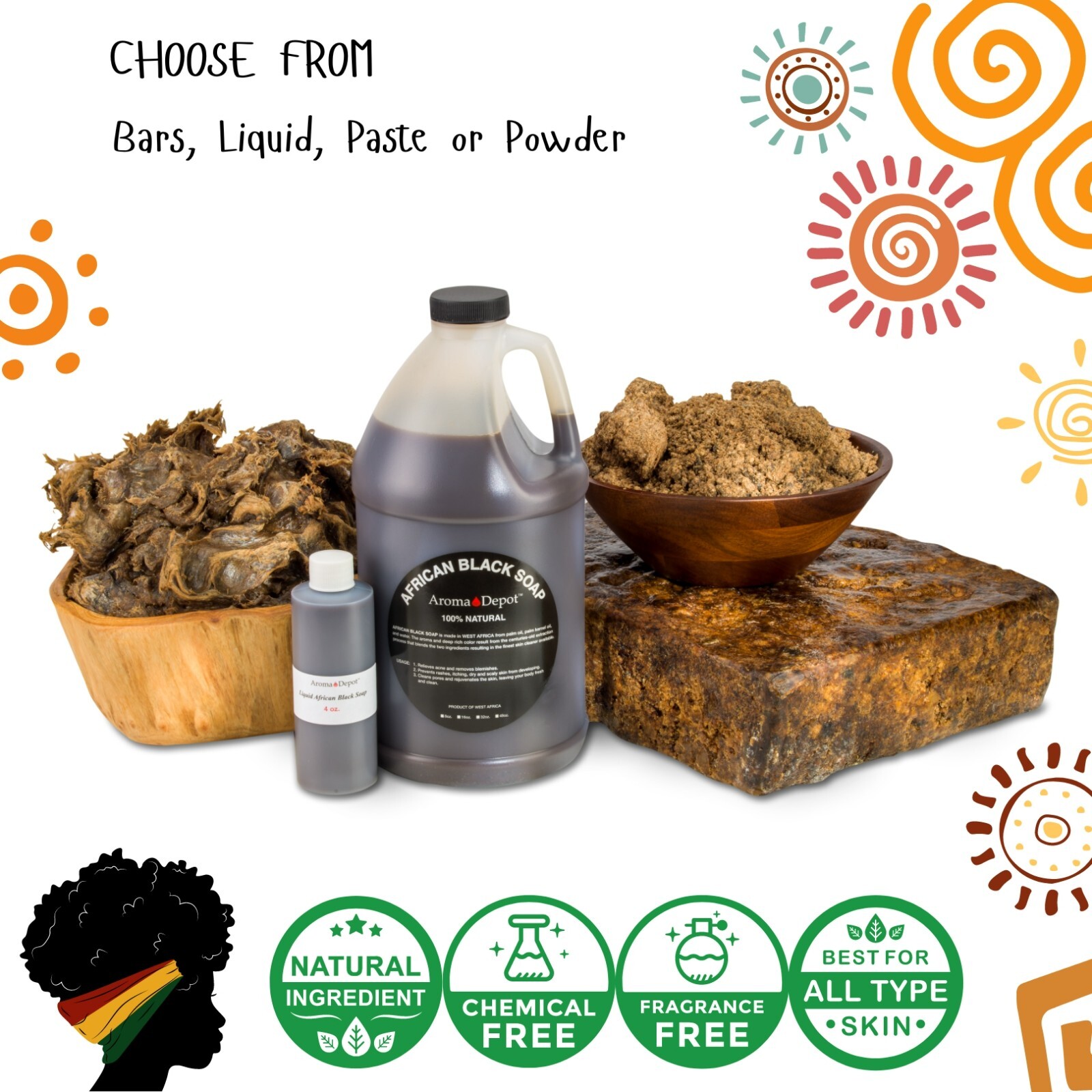African Black Soap Bar 6 oz. Organic Raw Natural Soap Skin Body Hair Face Wash