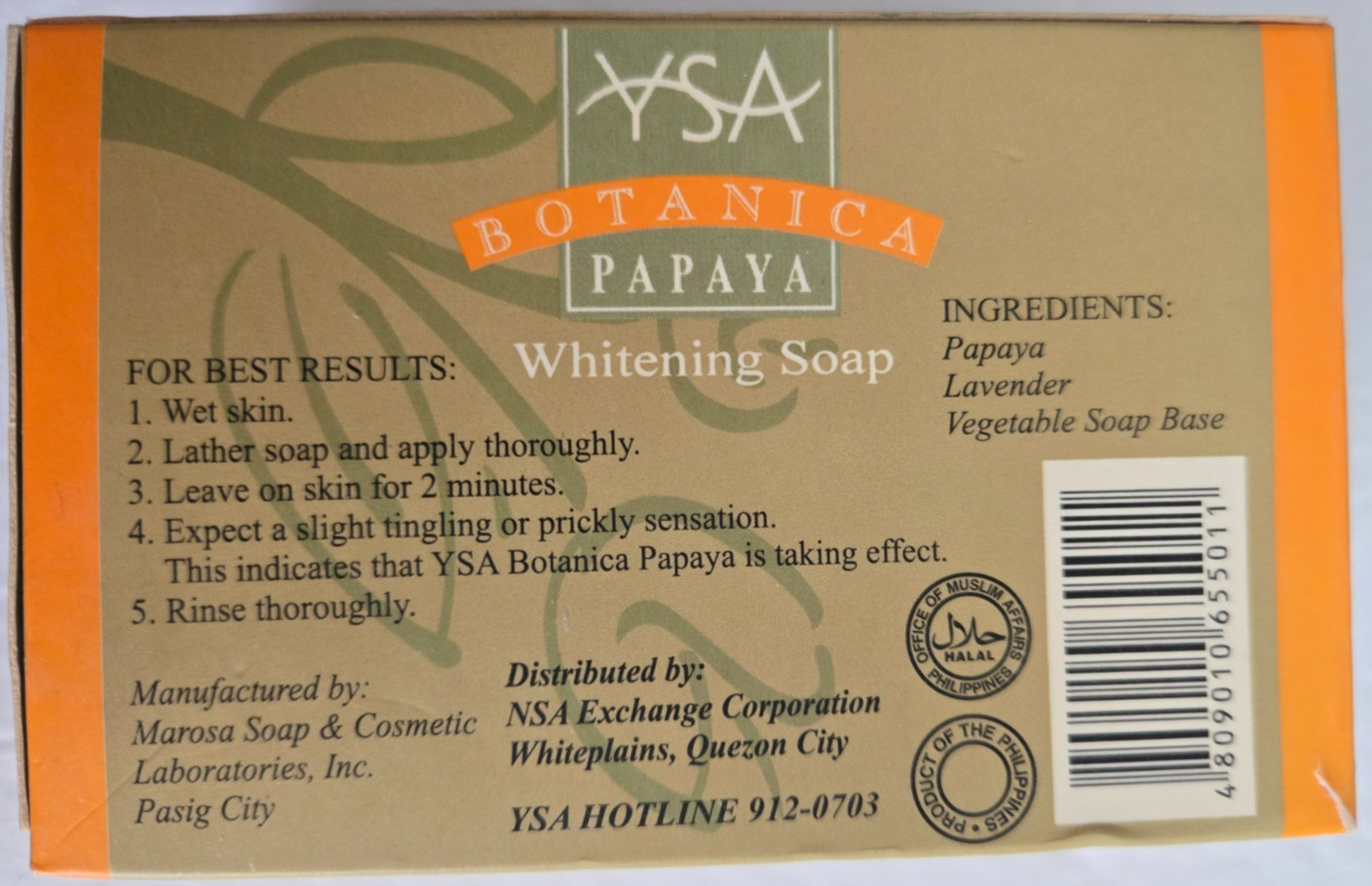 YSA BOTANICA PAPAYA WHITENING SOAP Brand New