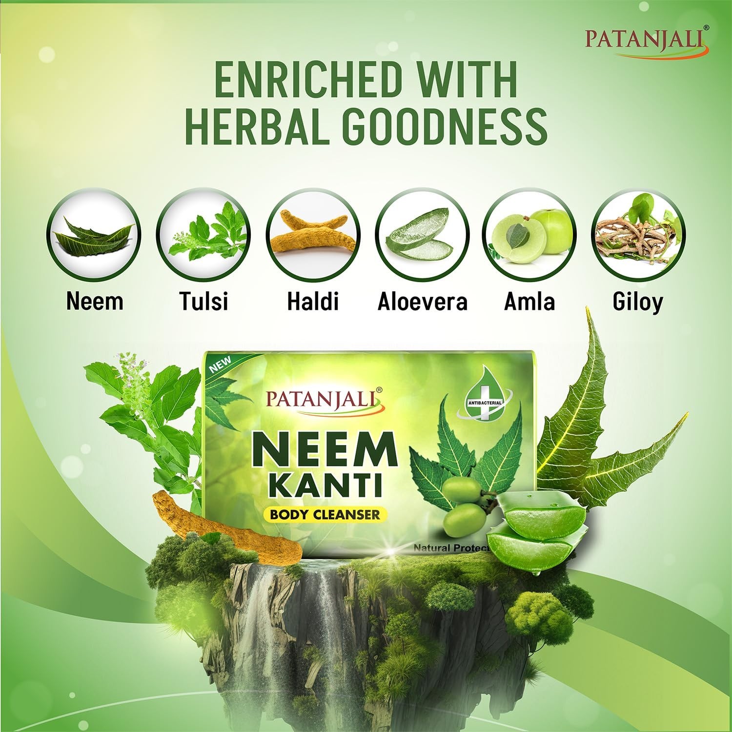 Patanjali Neem Kanti Herbal Body Cleanser Soap 150g, Pack of 4