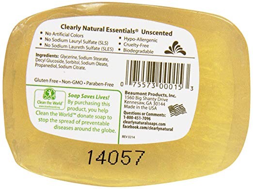 Clearly Natural Glycerin Bar Soap, Unscented, 4 Ounce Bar