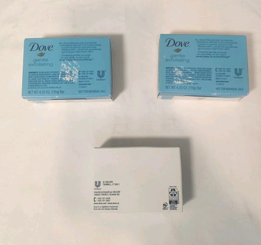 Dove Body Soap Bathing Beauty Bar Lot Of 3 Gentile Exfoliating & Cool Moisture