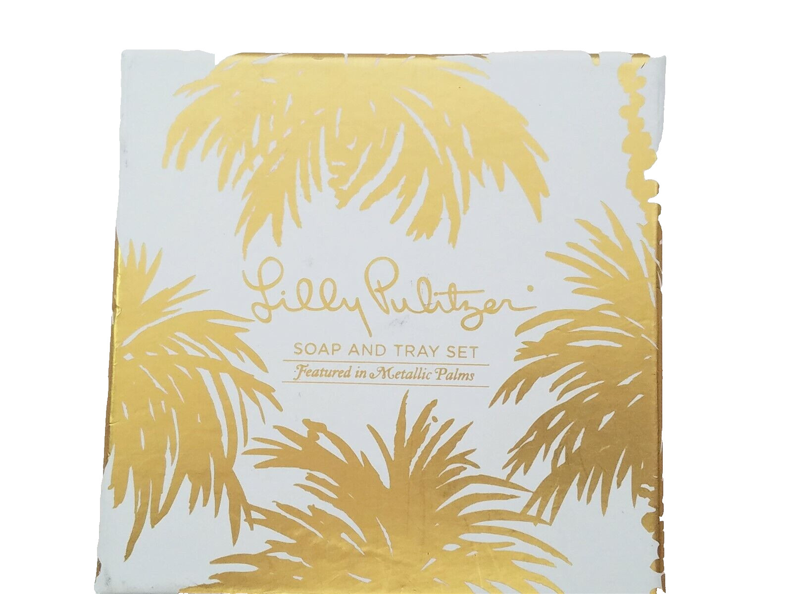 Lilly Pulitzer Soap And Tray Set NIB Featured in Metallic Palms 172423