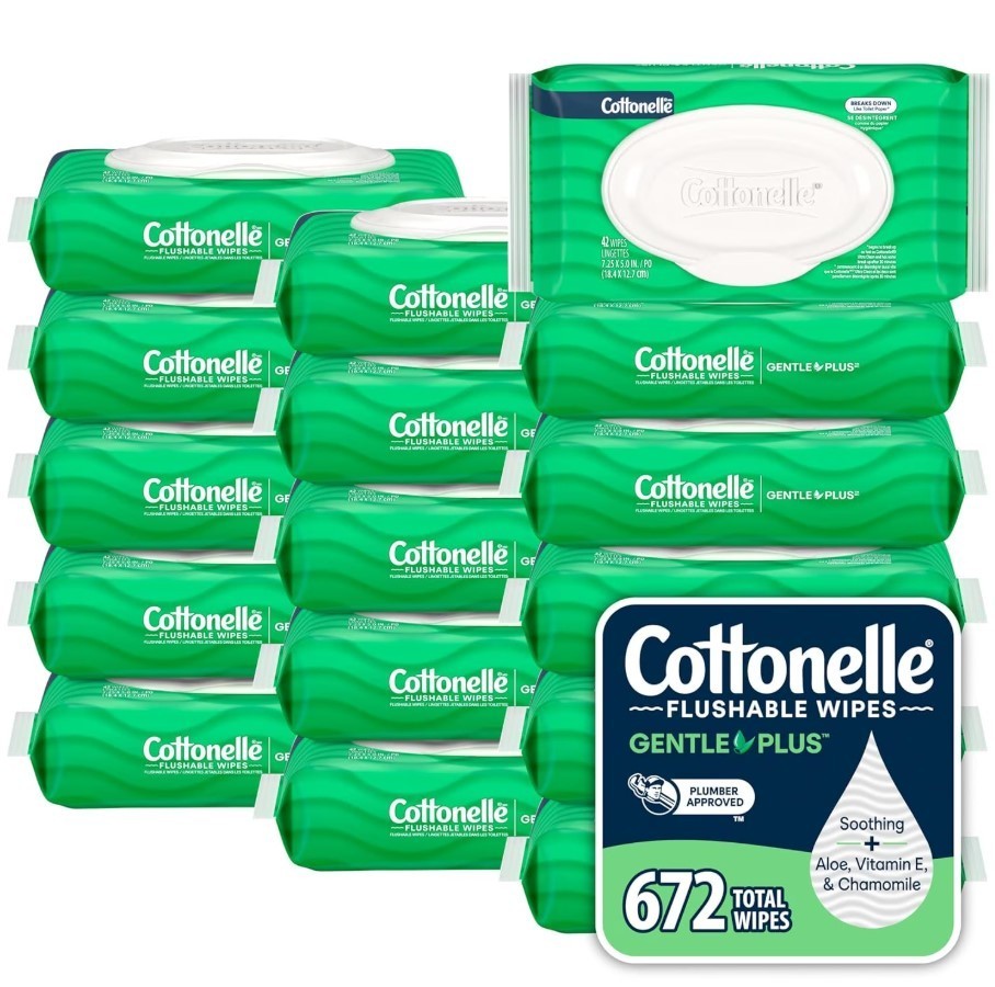 Cottonelle GentlePlus Flushable Wet Wipes with Aloe & Vitamin E, 16 Flip-Top Pac