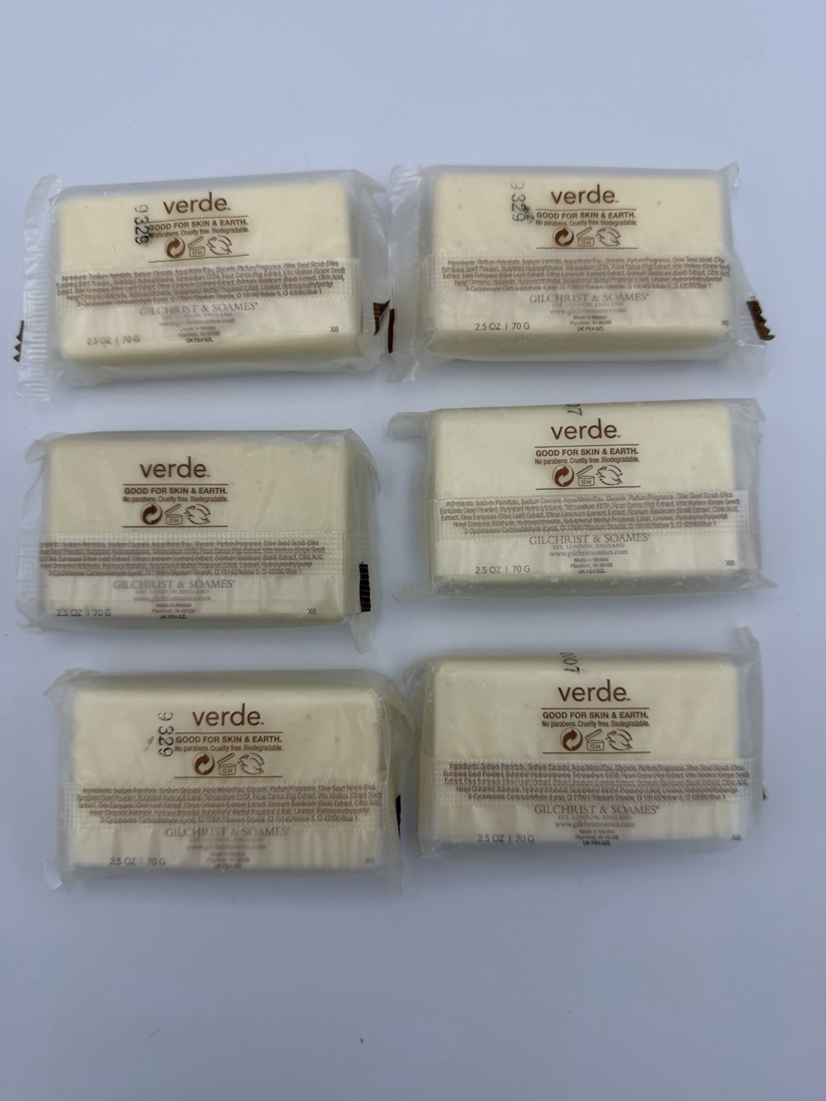 Lot 6 Gilchrist & Soames Verde Exfoliating Bar 2.5 oz Hotel Soap Sealed