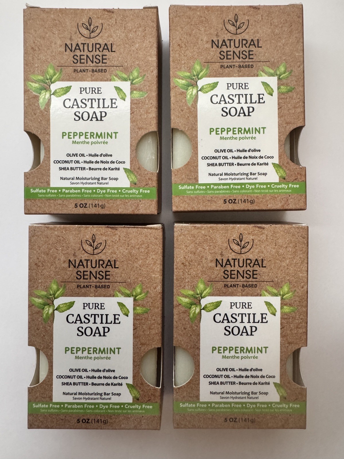 Lot (4) Pure Castile Peppermint Bar Soap ea. 5 Oz, Organic Shea, Olive & Coconut
