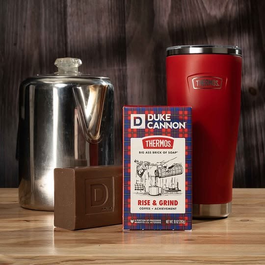 Duke Cannon Thermos™ Big Ass Brick Soap Rise+Grind Coffee Achieve Benefits Vets