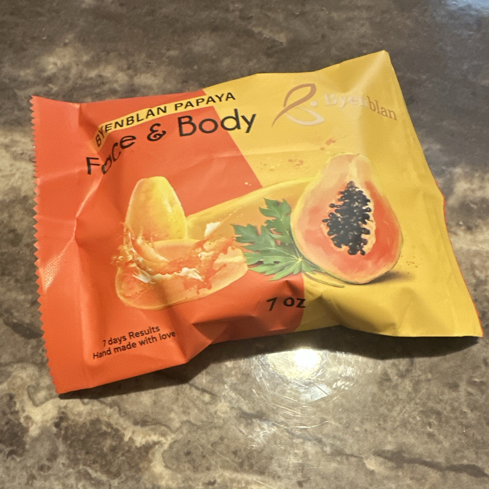 Byenblan Papaya Face & Body Soap Bar w/ Turmeric & Vitamin C, 7 oz