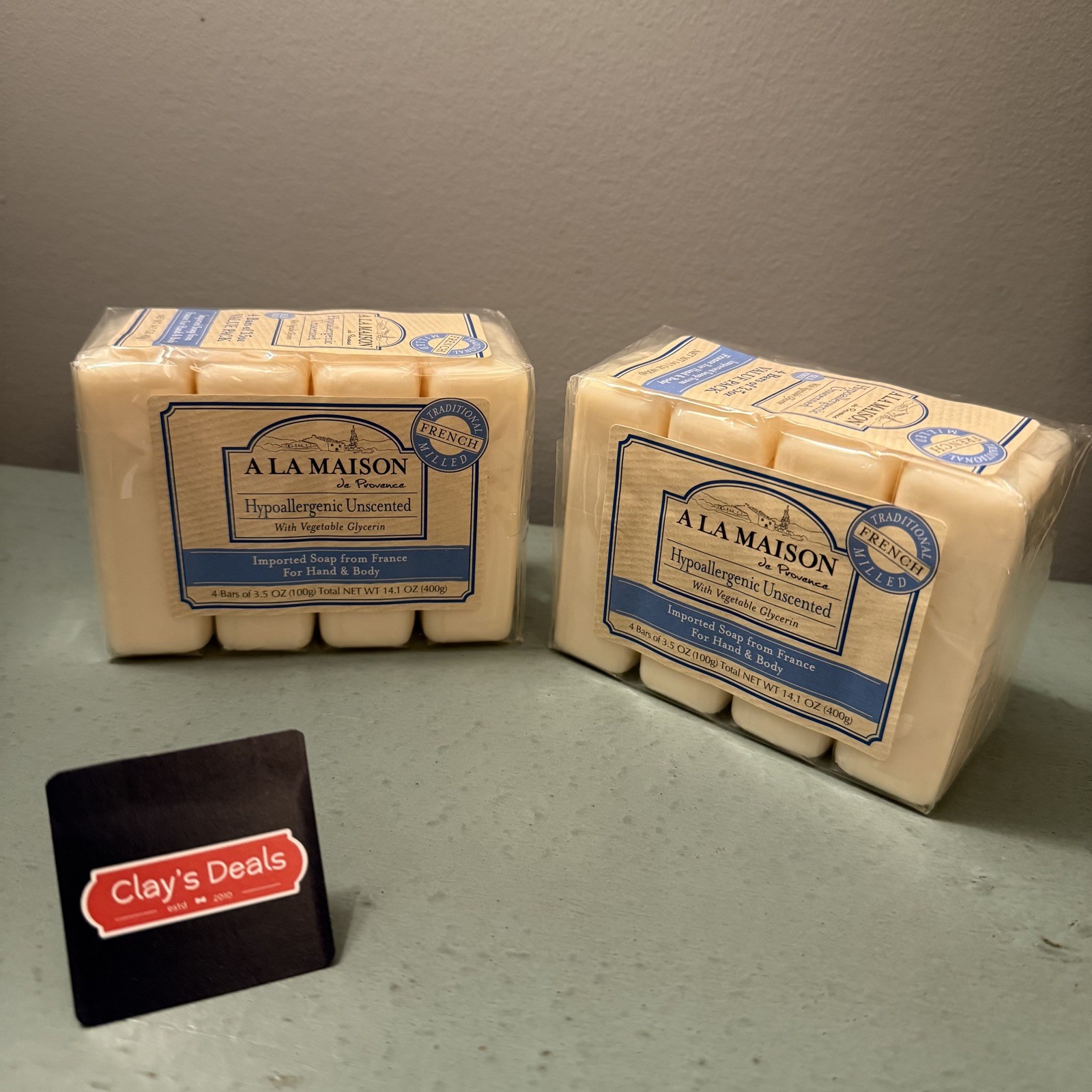 2 A La Maison – Hypoallergenic Unscented Bar Soap Value 4ct Packs, 8 BARS TOTAL