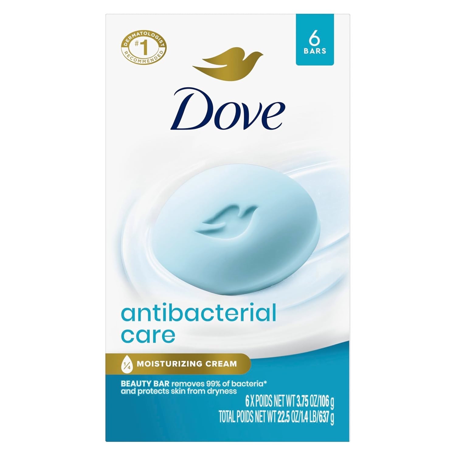 Moisturizing Antibacterial Beauty Bar Soap – 6 Count, 3.75 oz for All Skin Types