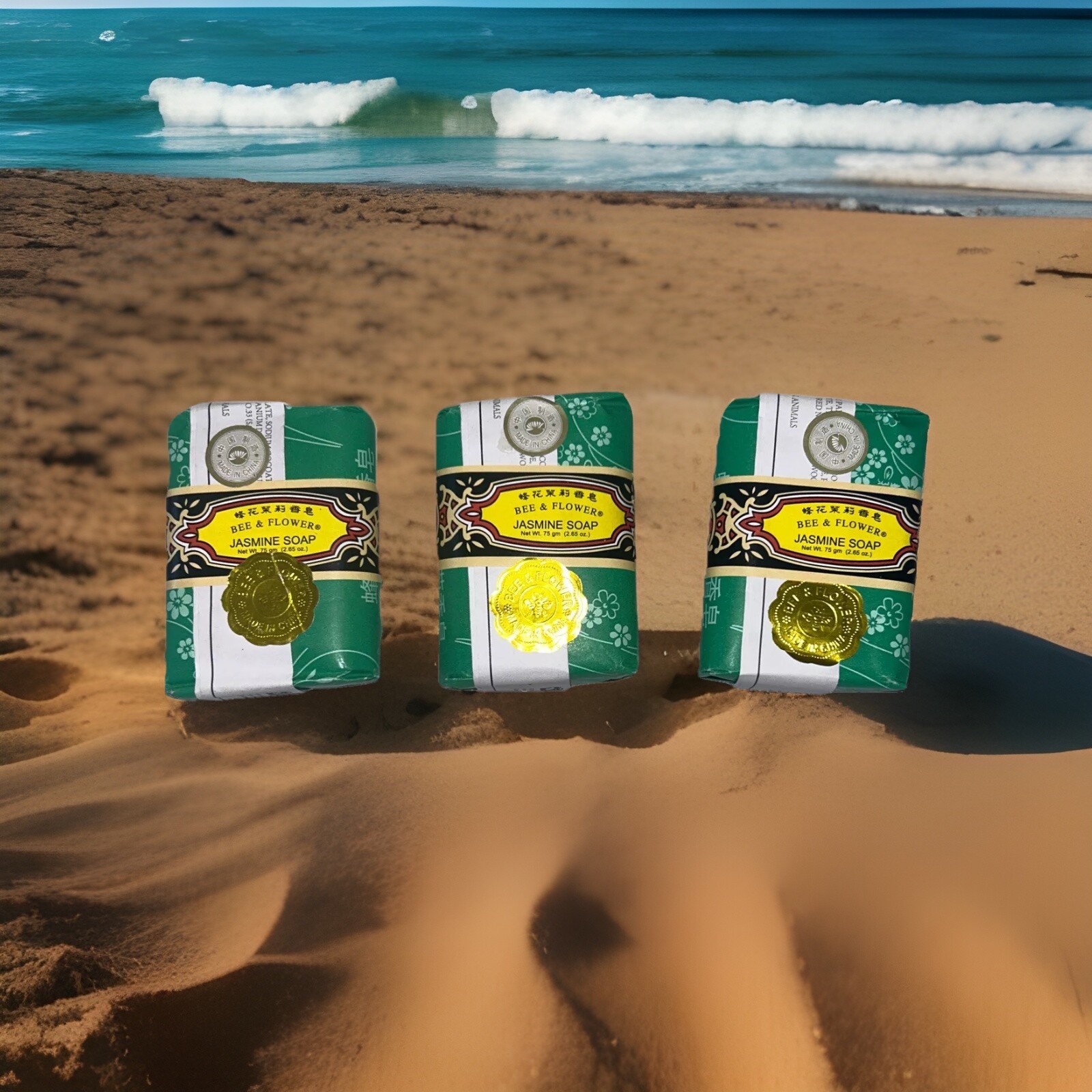 Bee and Flower Jasmine Soaps, 2.65 oz. each, set of 3 bars