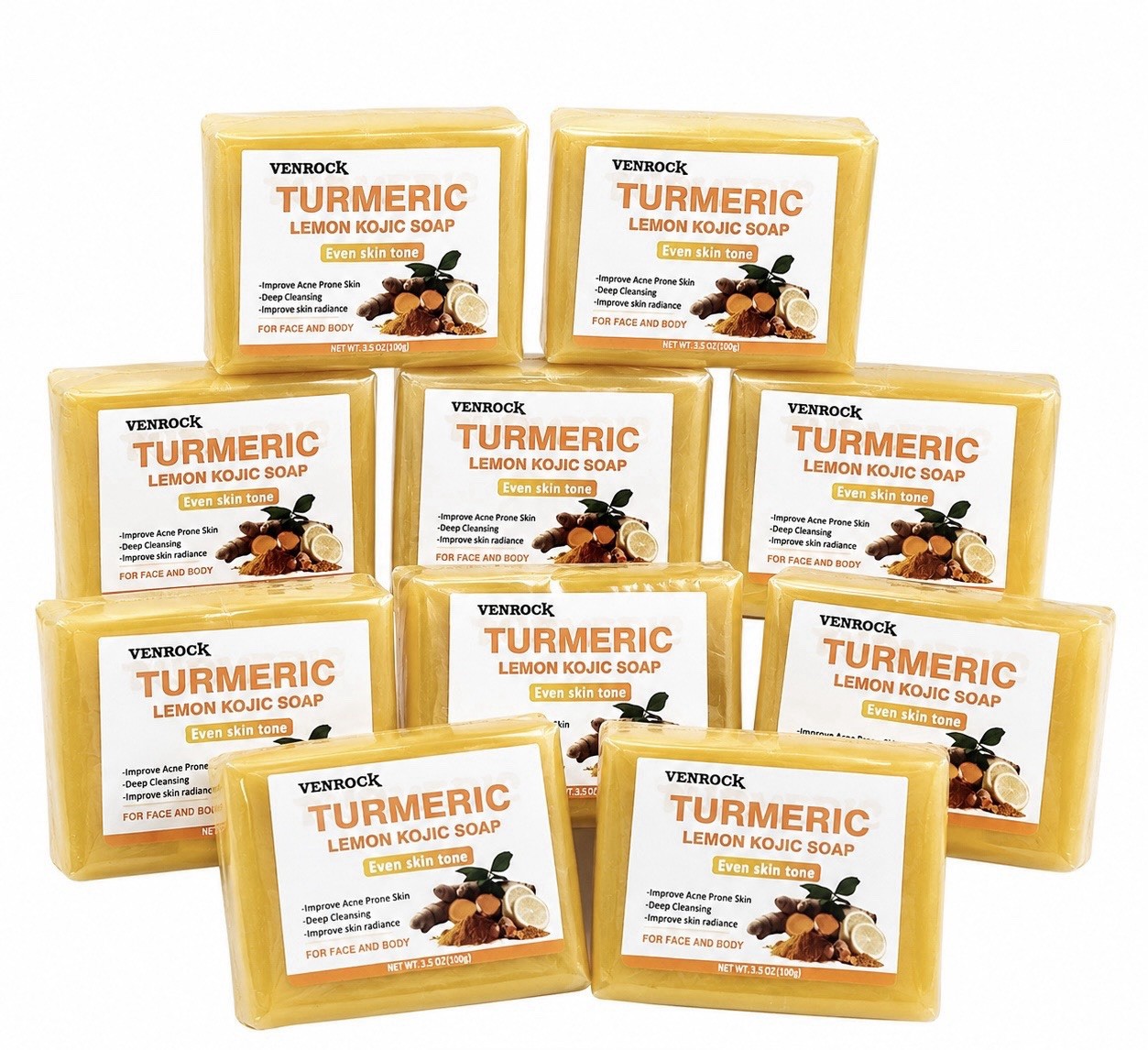 20 Bars Of Lemon Turmeric Soap Bar, Organic Tumeric Soap for Face and Body,Deep