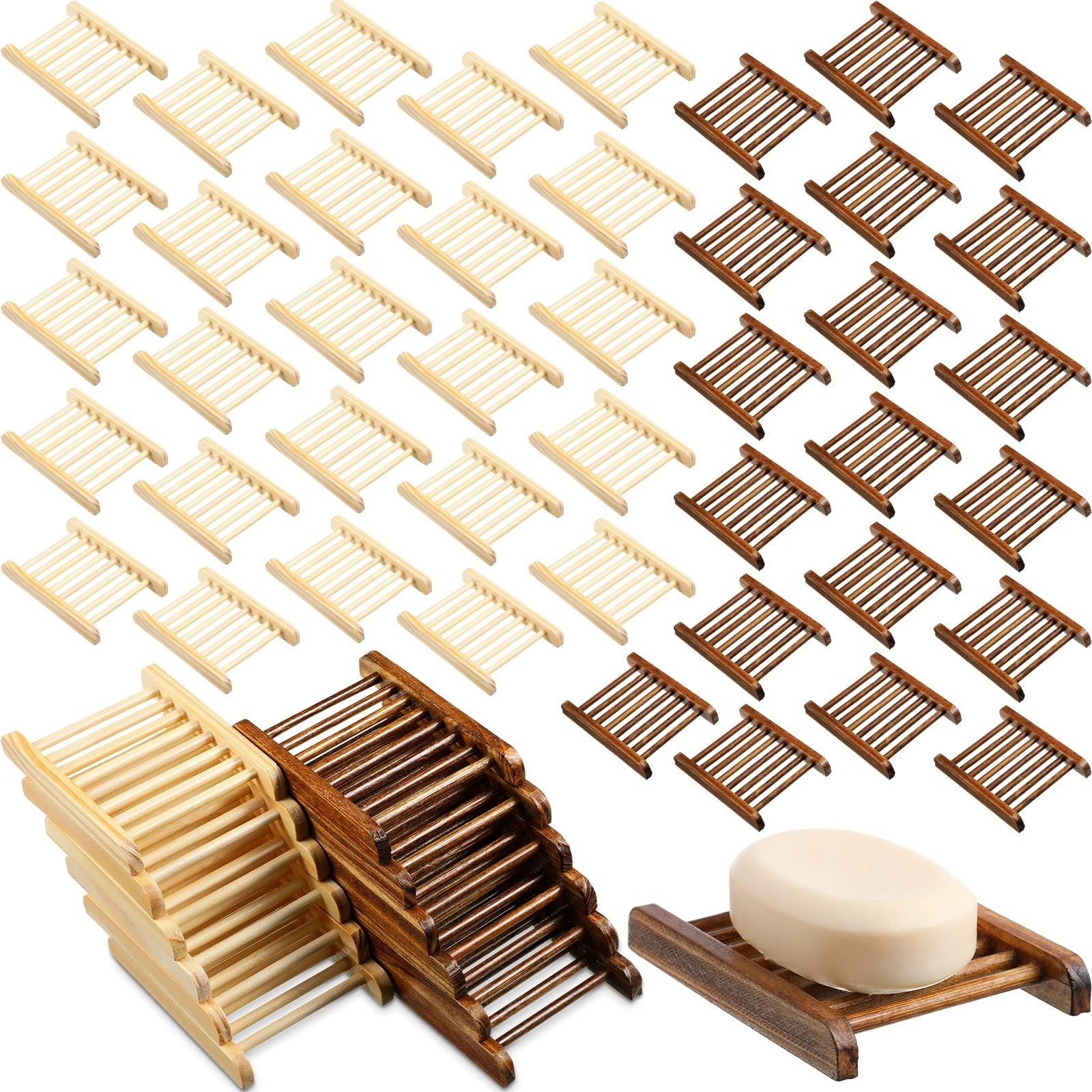 Sawysine 50 Pcs Home Bamboo Wood Soap Holder Bulk Bathroom Wooden Soap Dish T…