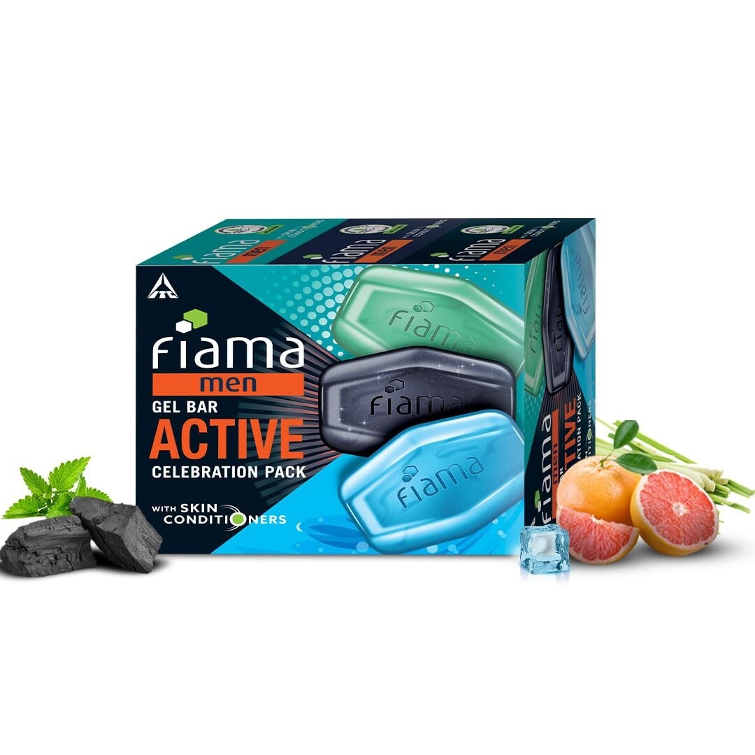 Fiama Men Gel Bar Active Celebration Pack with 3 unique gel bars,125g,Pack of 3
