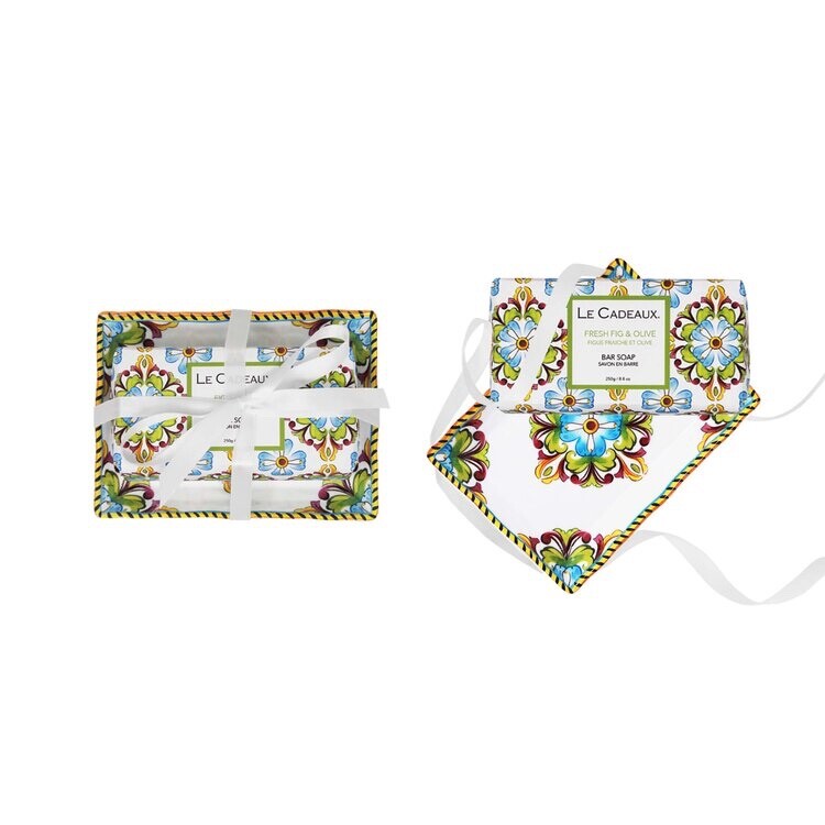 Fig & Olive Fragrance Bar Soap on a Matching Melamine Soap Dish