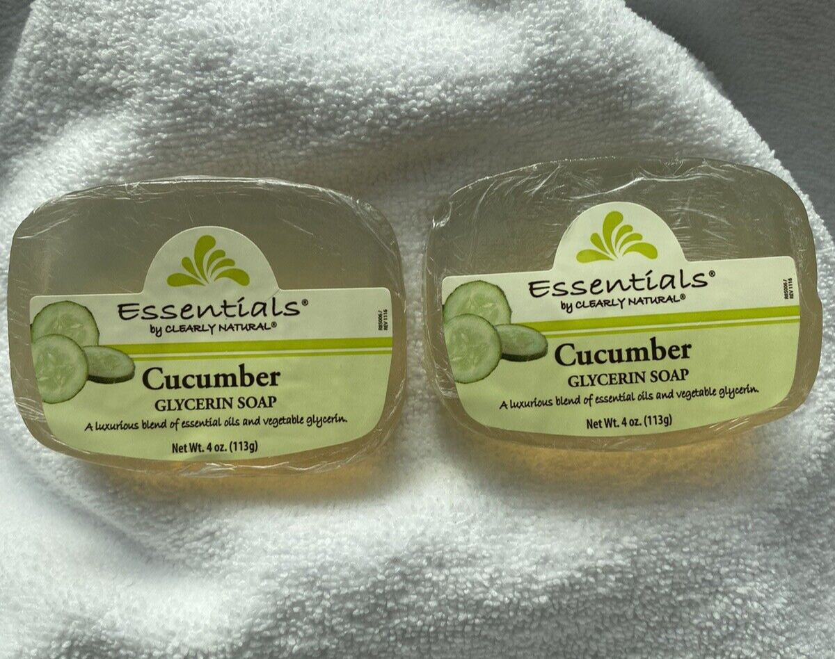 Essentials By Clearly Natural: CUCUMBER GLYCERIN SOAP 4 Oz NEW Lot of 2 Sealed