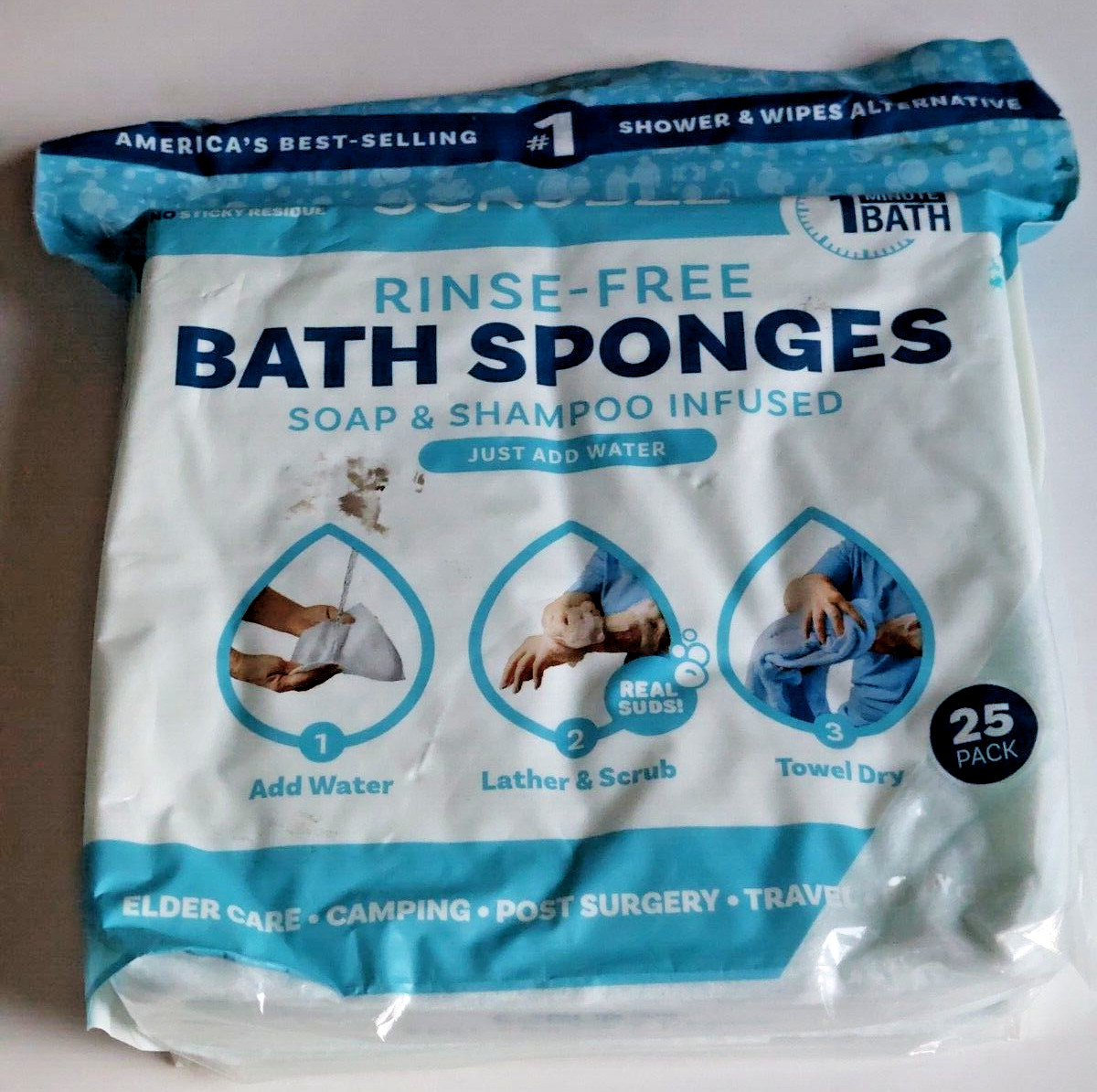 Scrubzz Disposable Rinse Free Bathing Wipes – 25 Pack All-in-1 Single Use Shower