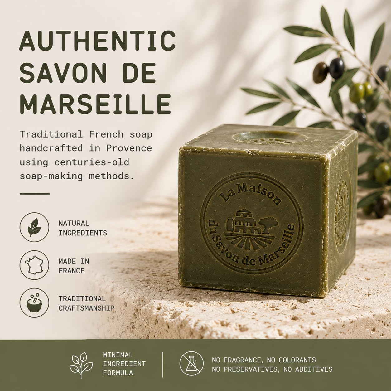 La Maison Du Savon Olive Oil Soap Bar, Savon De Marseille Soap, 21 Oz | Minimal