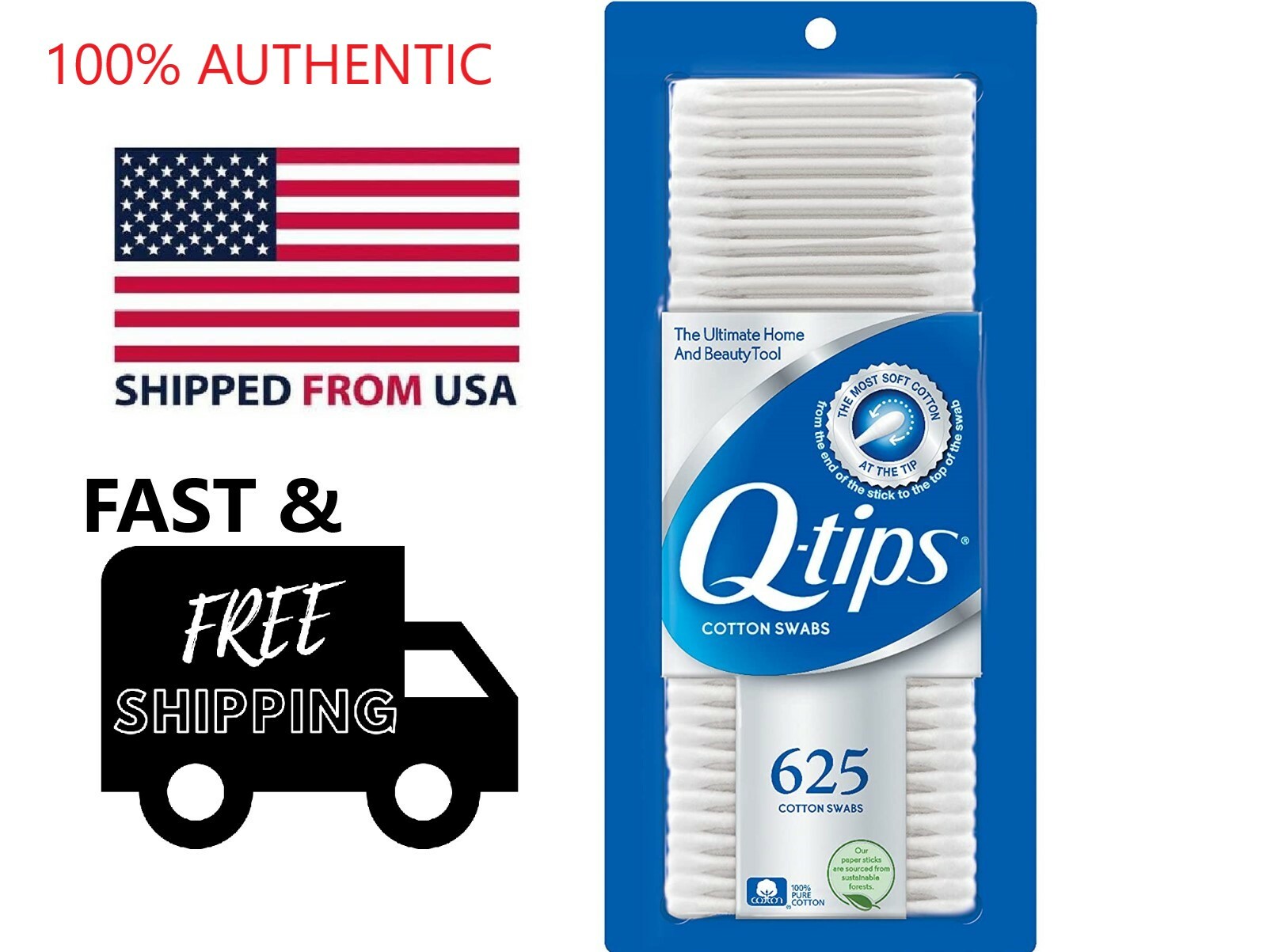 QTIPS Q-TIPS Q-TIP COTTON SWABS 625 count AUTHENTIC GENUINE ORIGINAL BUDS DOUBLE
