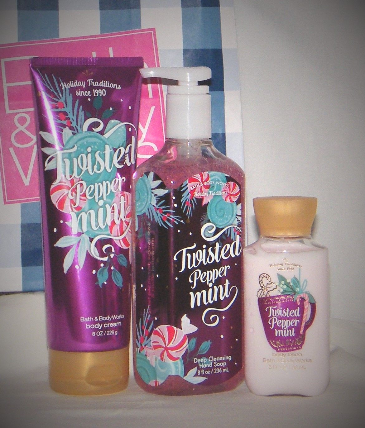 New Bath &Body Works Twisted PepperMint Hand Soap & Shea Body Cream & 3oz Lotion