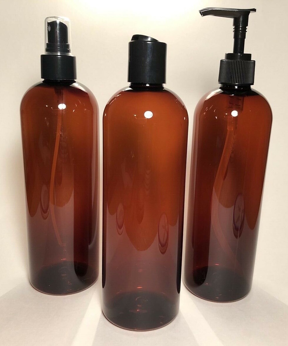 16 oz PET Plastic BPA Free 24/410 Amber Cosmo Bullet Round Bottles & caps SALE