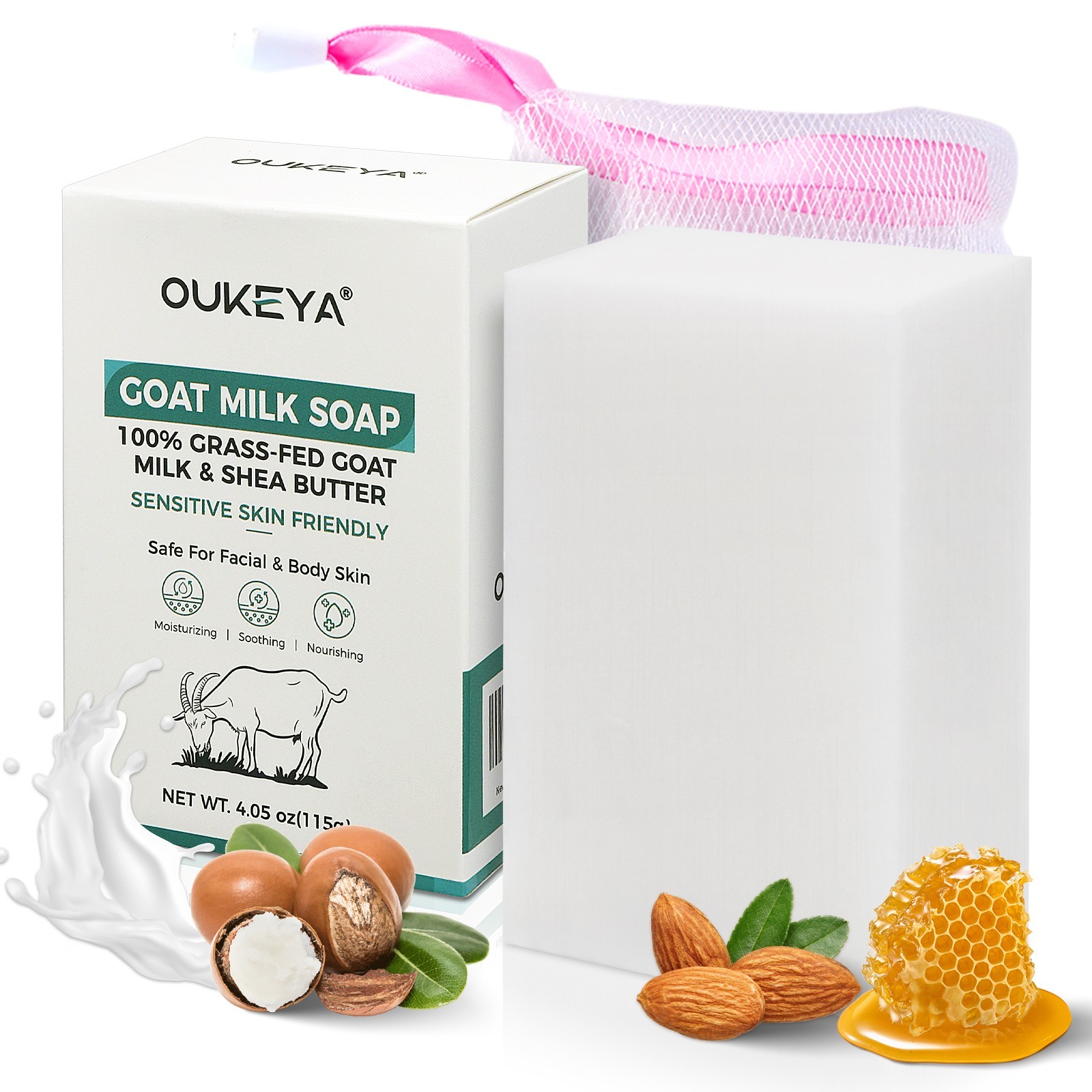 OUKEYA Handmade Goats Milk Soap Unscented Bar Bath Moisturizing 4.05oz